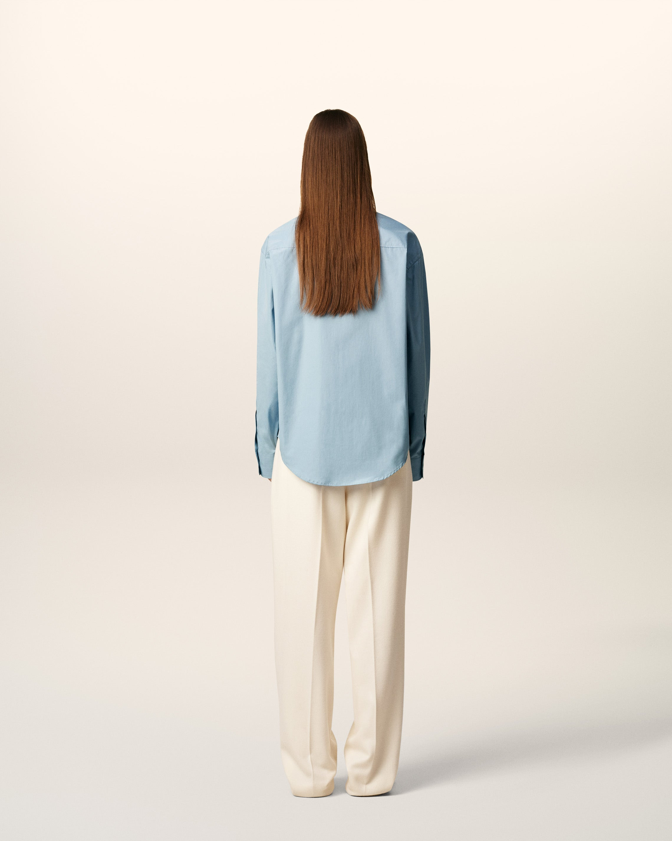 BLUE COTTON EMBOSSED AMI DE COEUR BOXY SHIRT - 5
