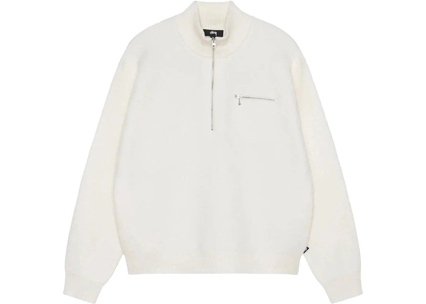 Stussy Half Zip Mock Neck Sweater Ivory - 1