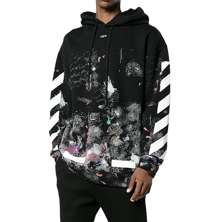 Men's Off-White Diagonal Stripes Printing Loose Cotton Black OMBB009F176190309901 - 4