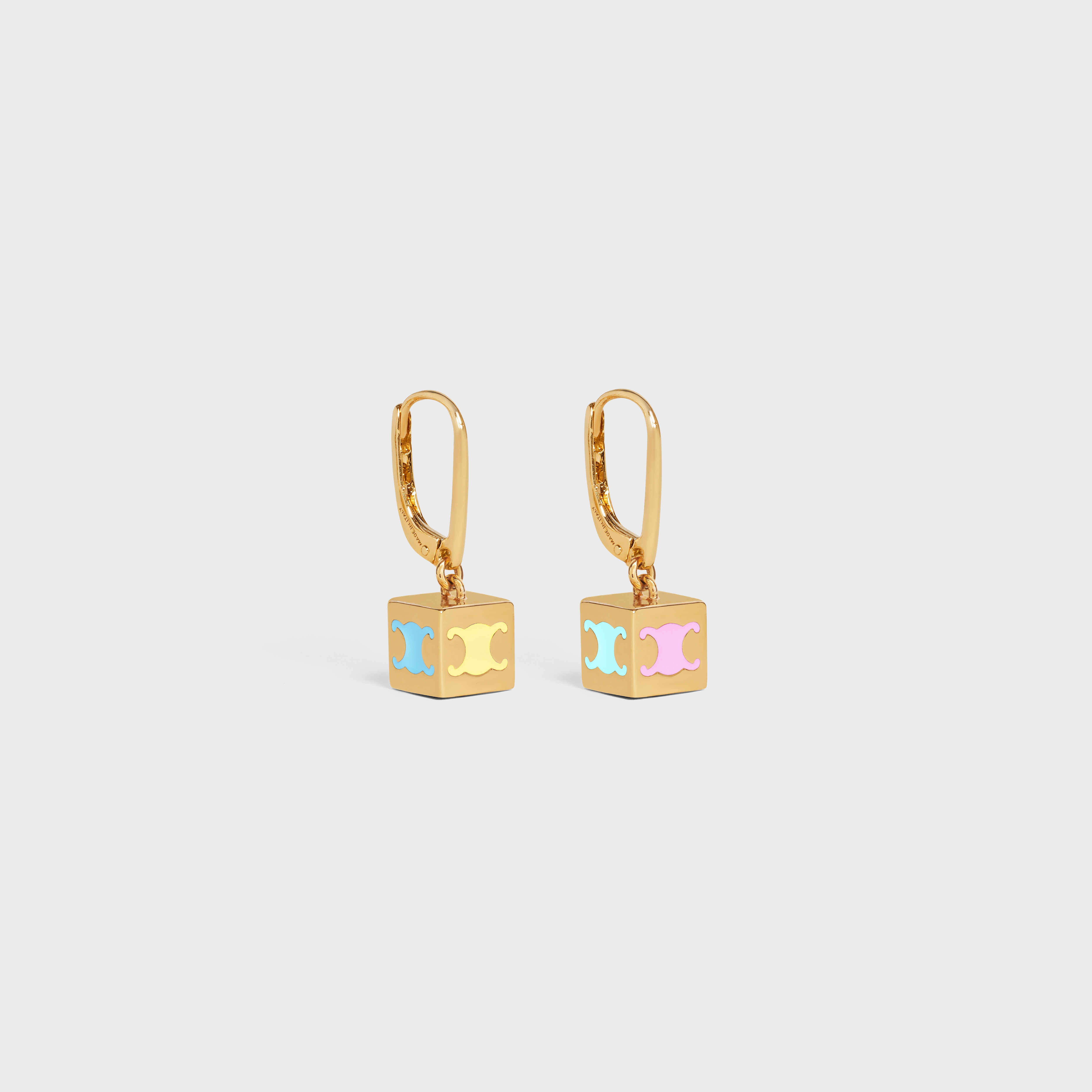 Triomphe Cube Earrings in Brass with Gold Finish and Colored Enamel - 2