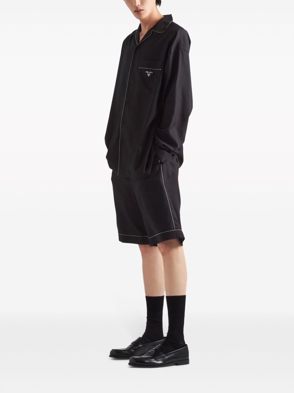 contrasting-trim pyjama silk shirt - 2