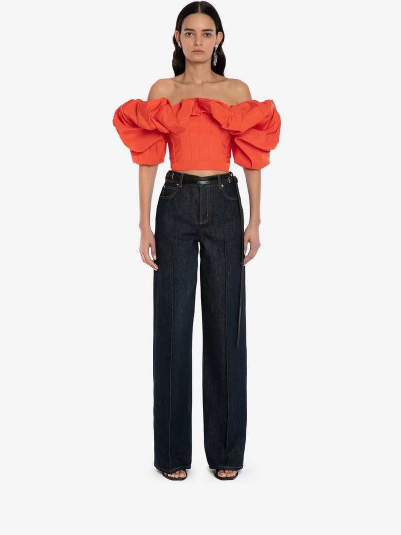 Alexander McQueen Wide Leg Denim Trousers in Washed Blue outlook