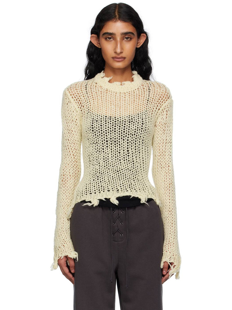 Beige Distressed Crop Knit Sweater 1