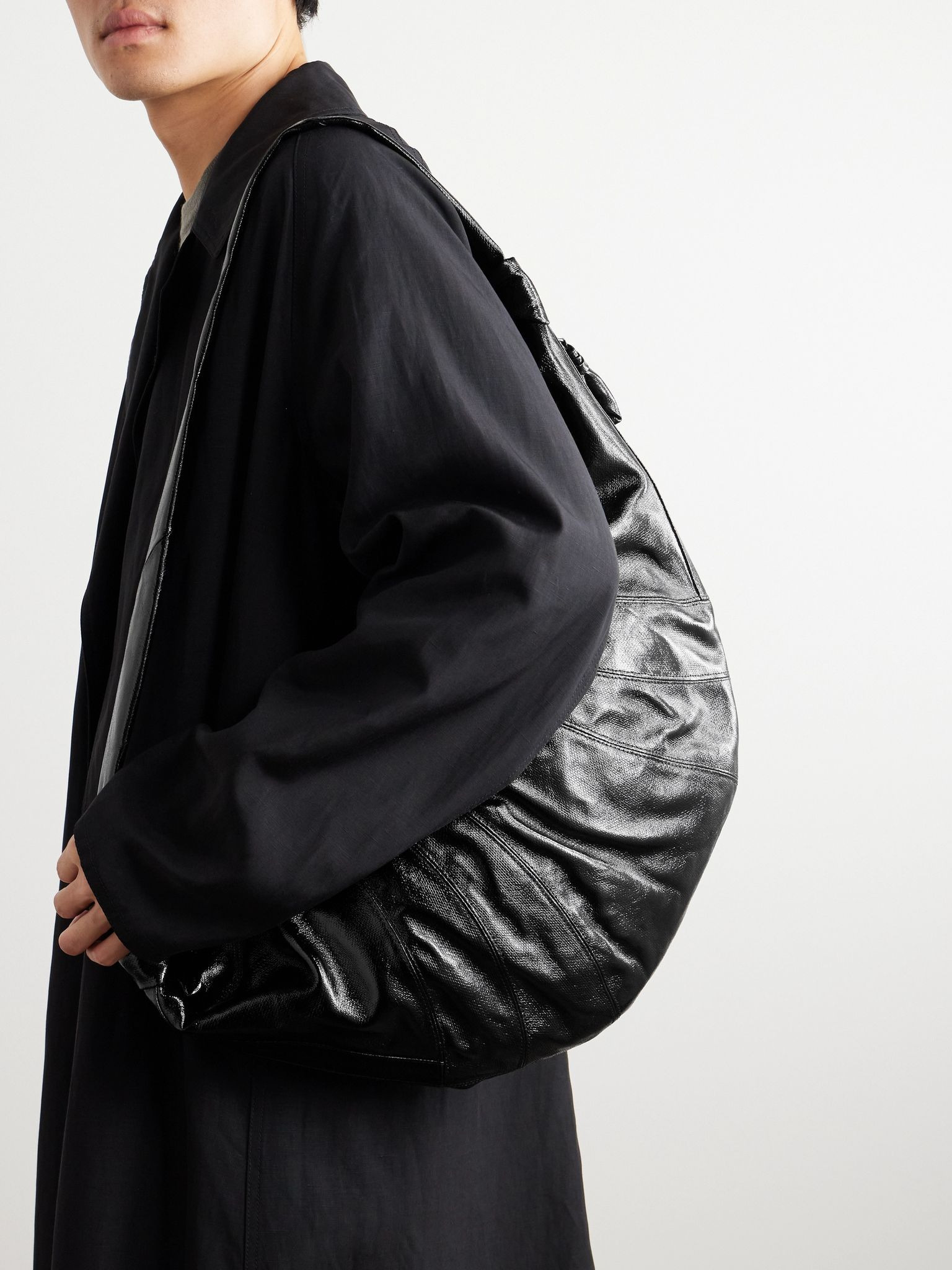 Croissant Large Coated-Cotton Messenger Bag Black - 2