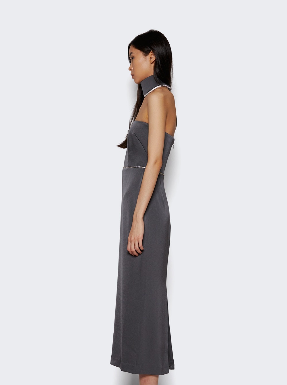 Crystal Trimmed Strapless Dress Grey - 4