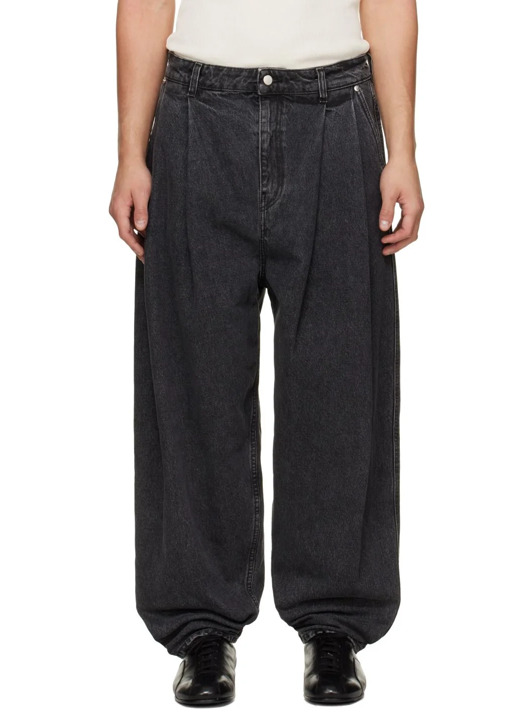Gray Pleated Denim Jeans - 1