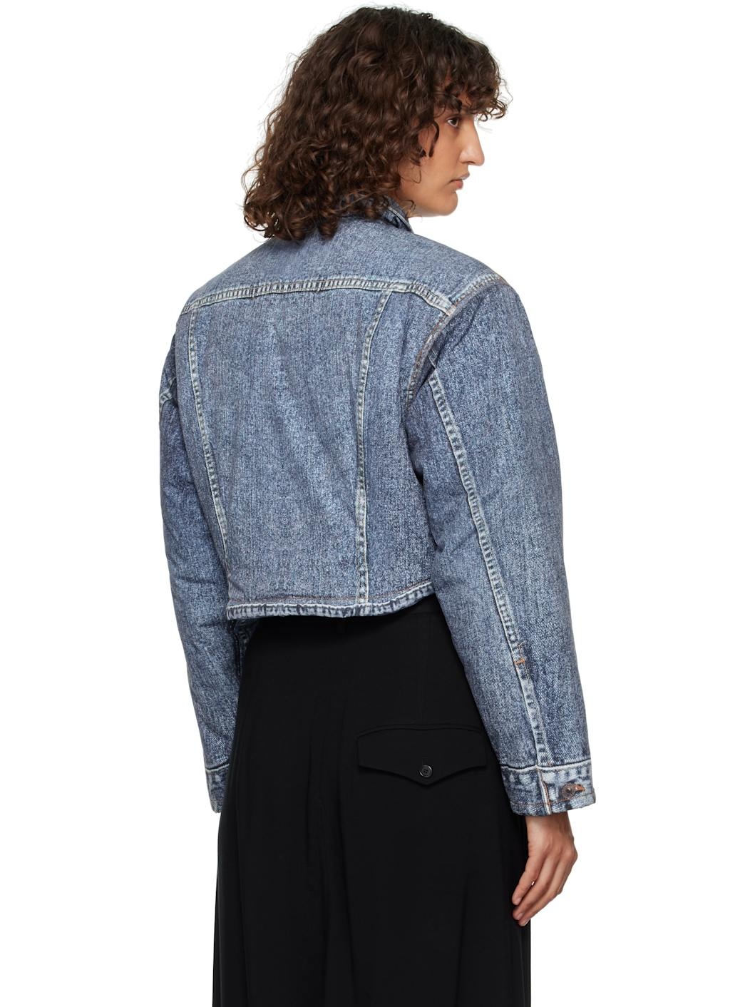 Blue Denim Print Cropped Jacket - 3