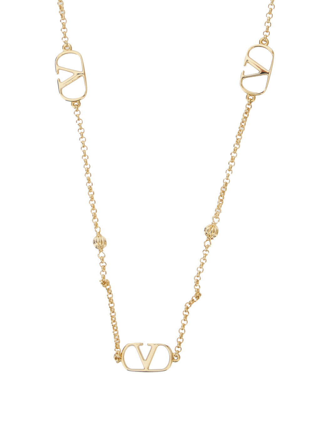 Valentino Garavani Men Metallic Chain-Link Necklace With Adjustable Rear Closure And Vlogo Pendants  - 2