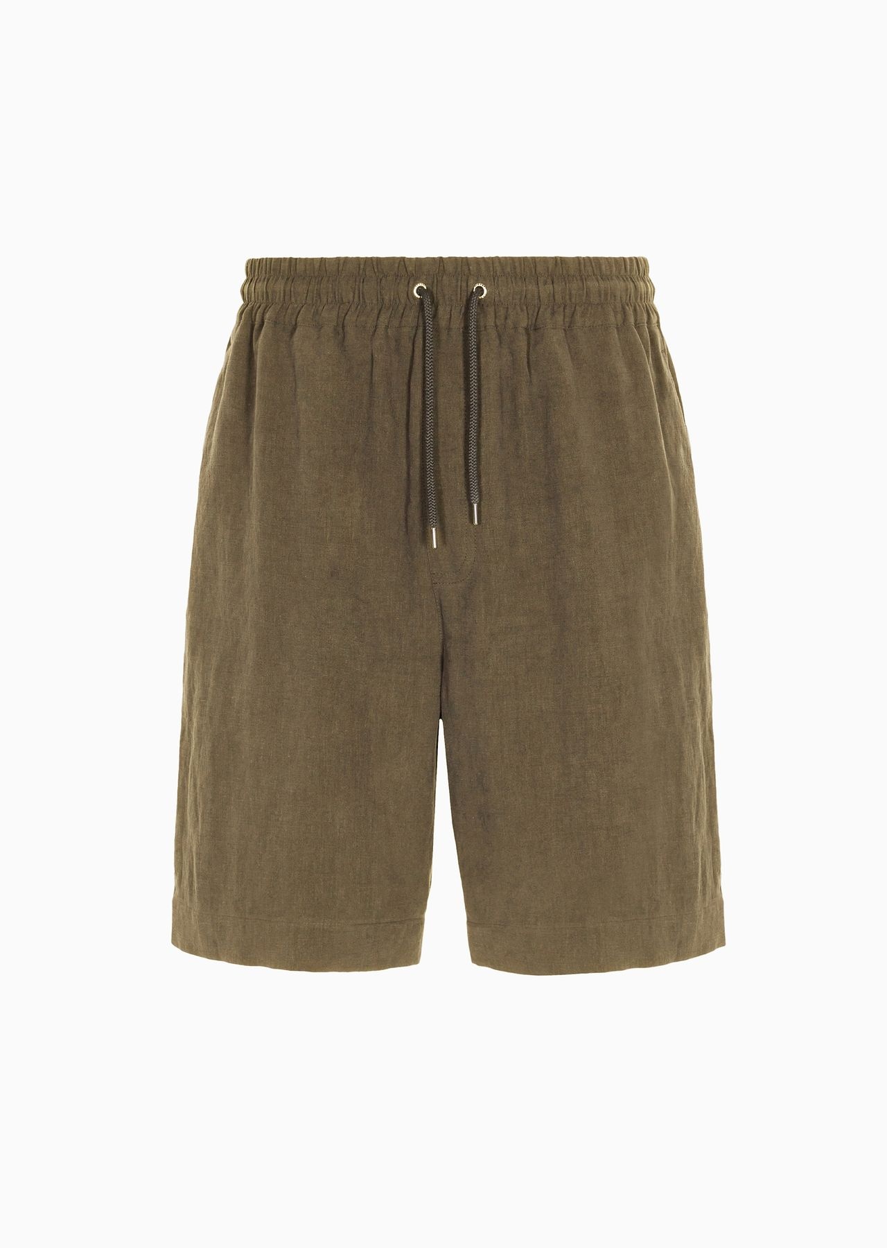 Pure linen canvas flat-front Bermuda shorts - 1