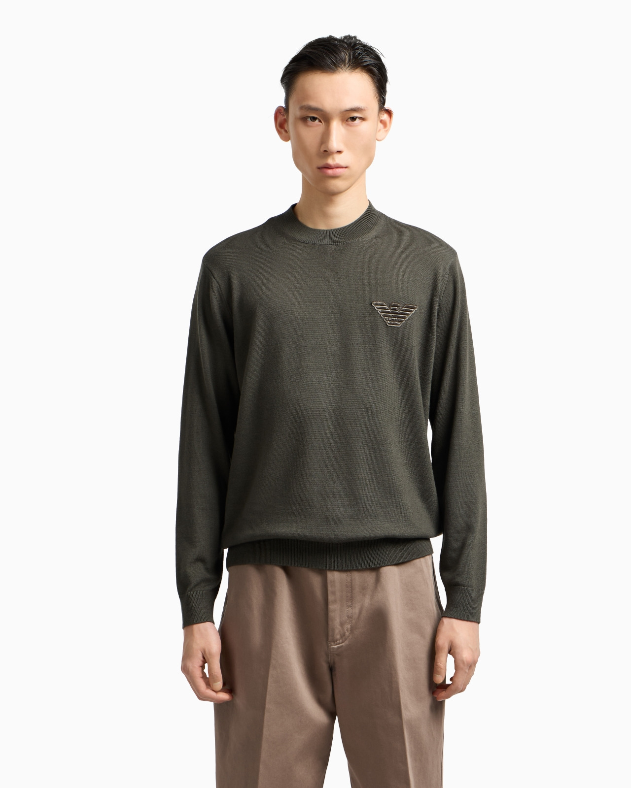 PLAIN-KNIT VIRGIN-WOOL JUMPER WITH EAGLE PATCH - 4
