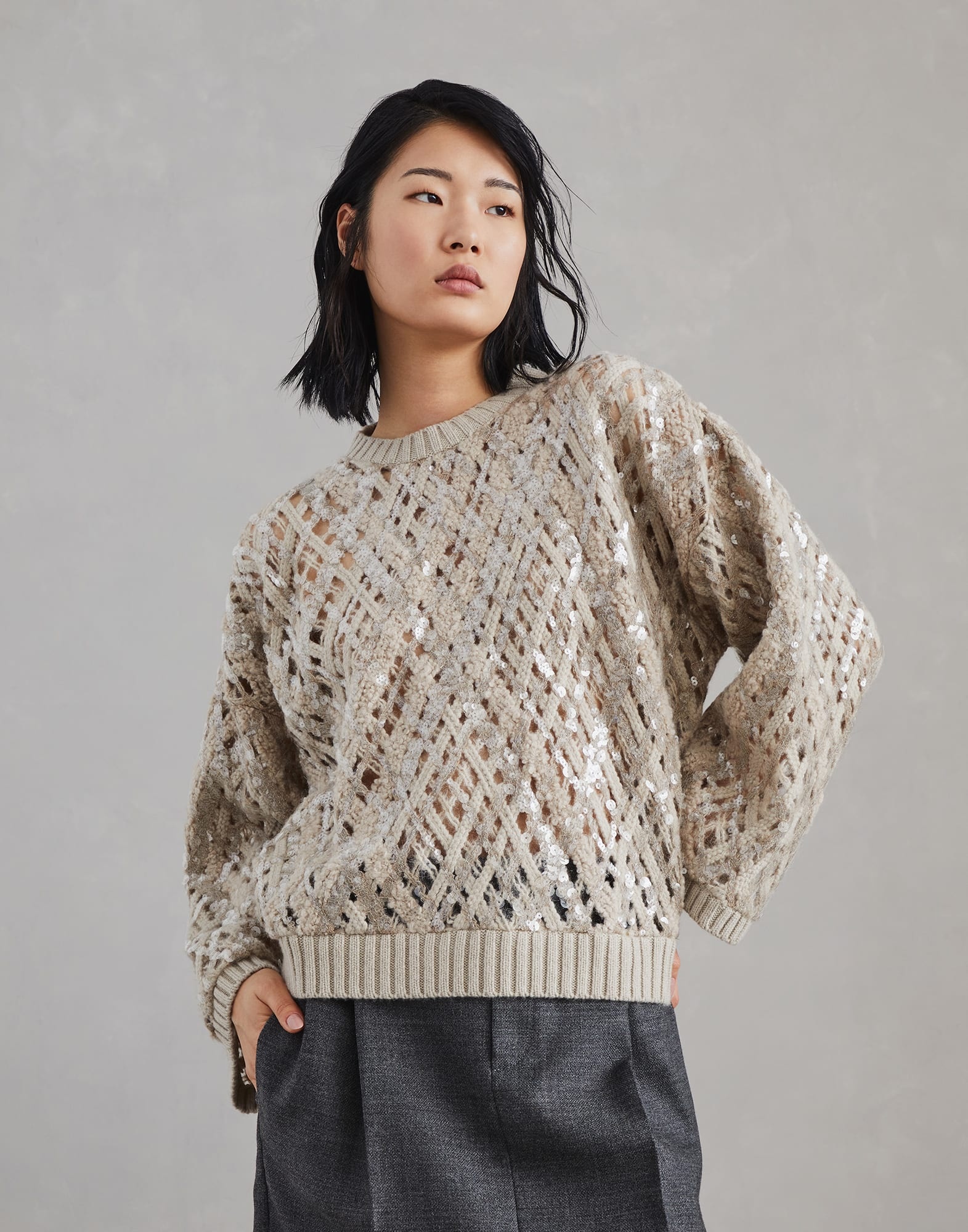 Dazzling Mesh Embroidery sweater in cashmere, mohair and alpaca - 1