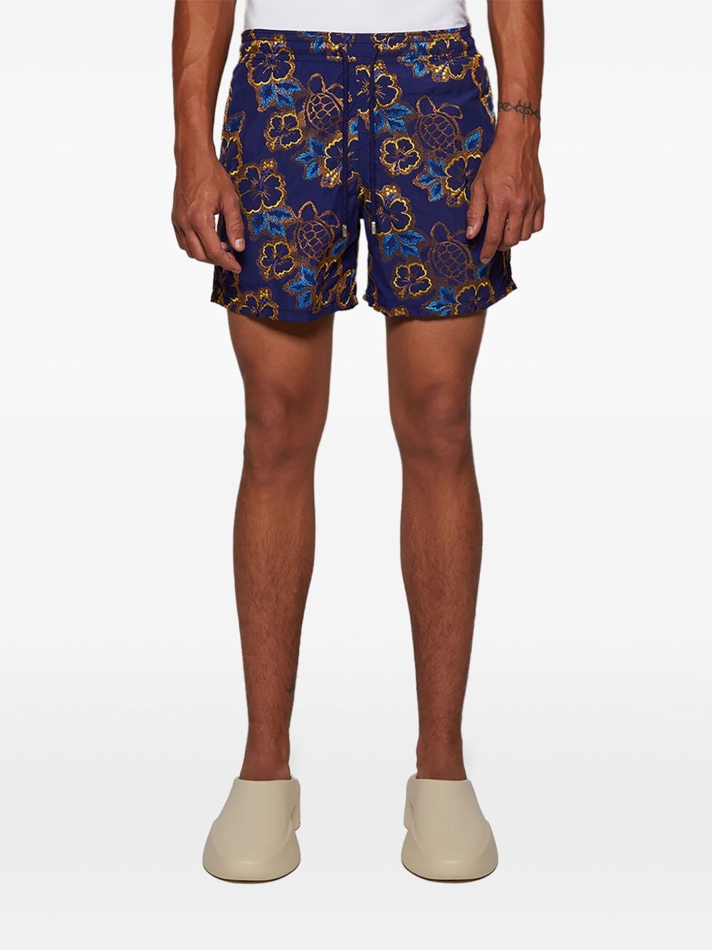 floral-jacquard swim shorts - 3