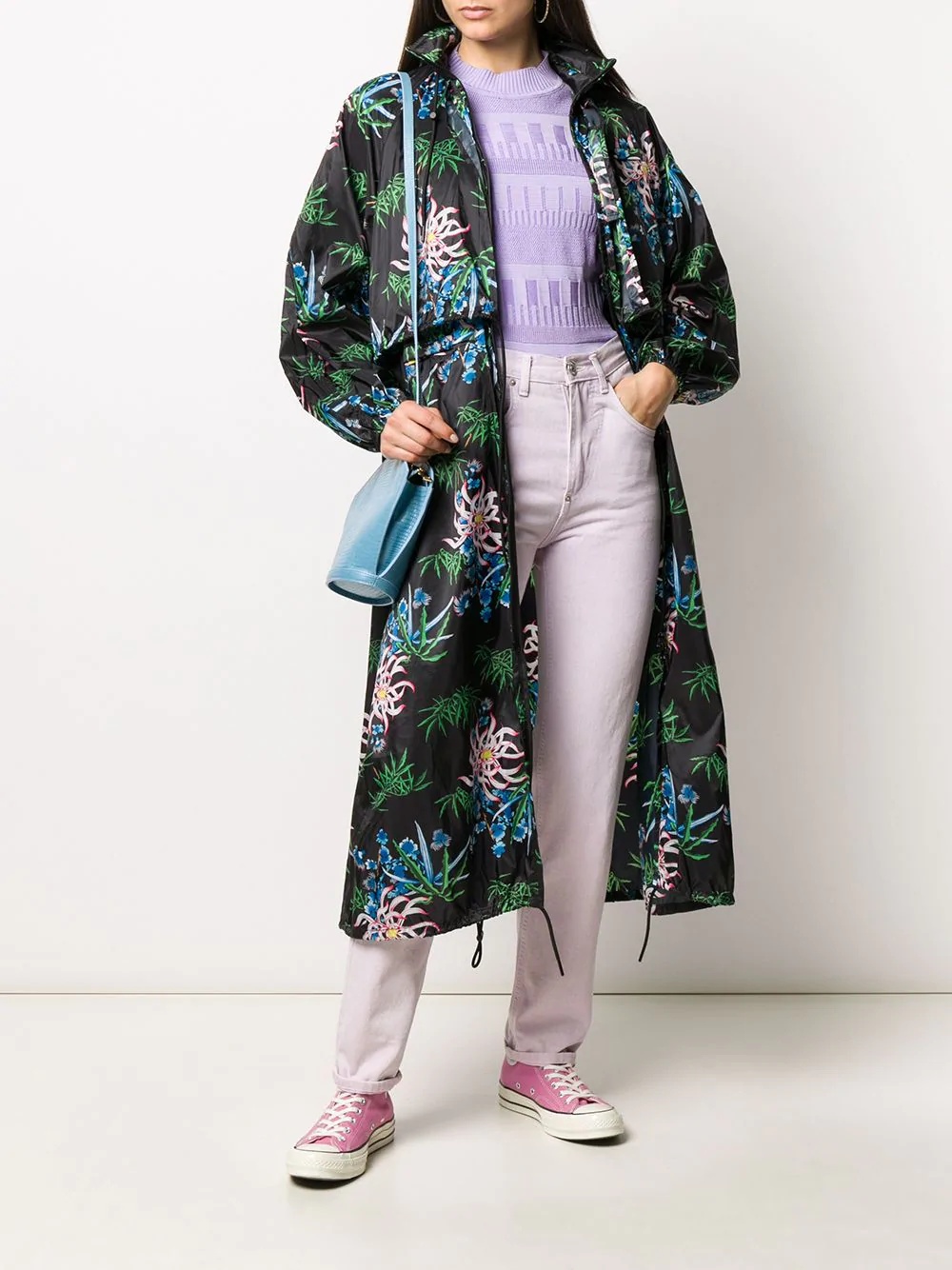 floral print long raincoat - 2