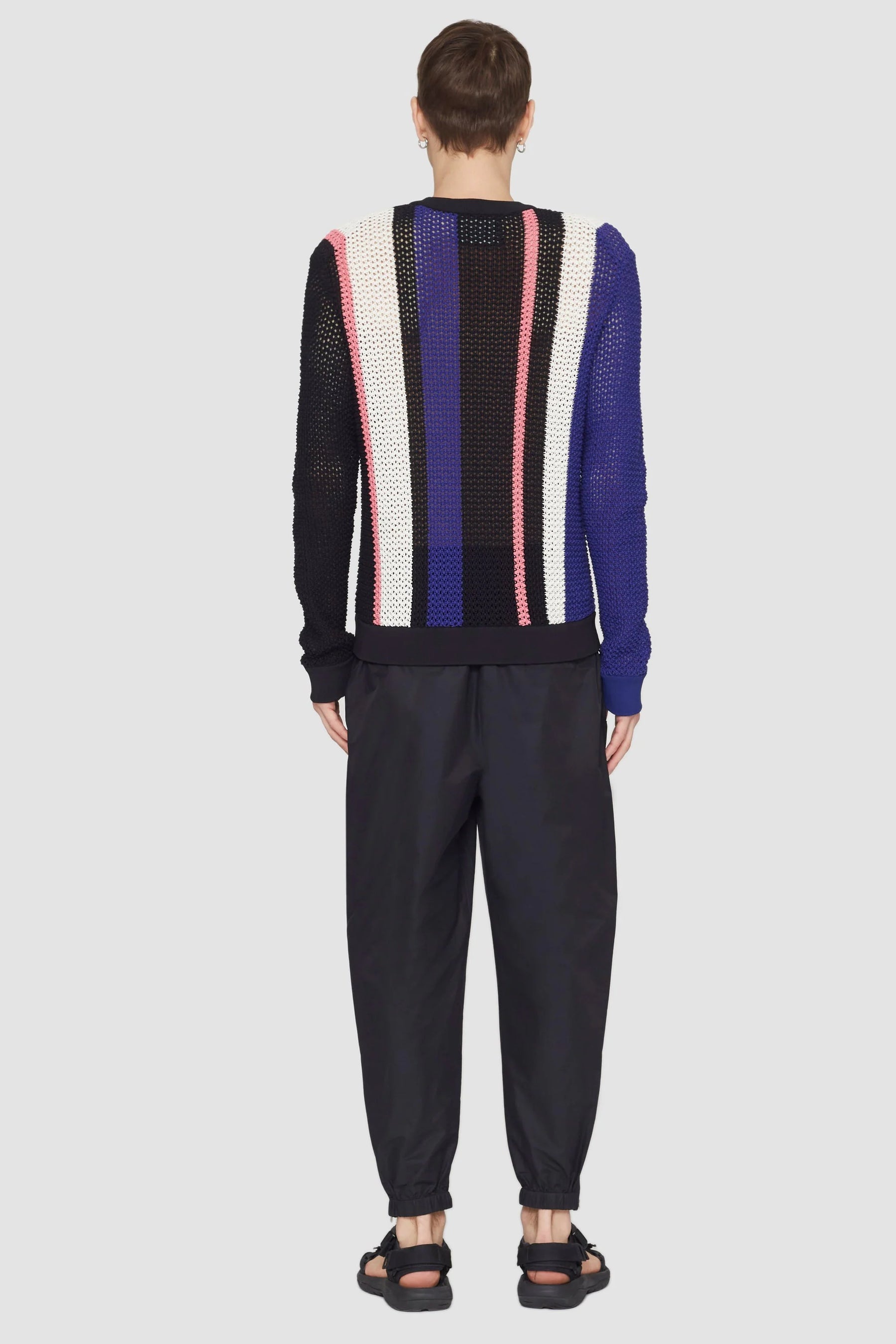 Long Sleeve Stripe Pointelle Pullover - 5