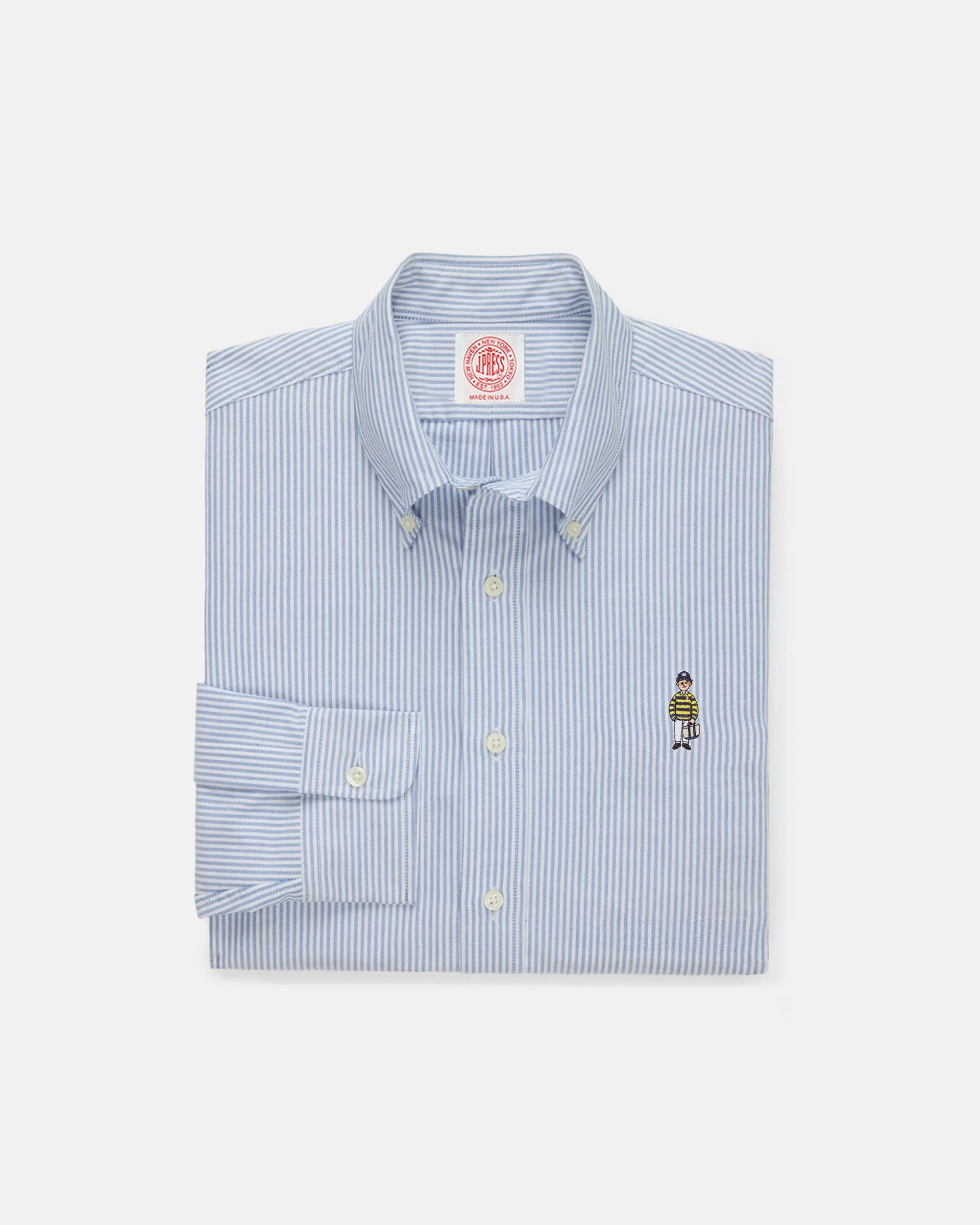 MADE-IN-USA "IVY GUY" BLUE STRIPED OXFORD CLOTH SPORT SHIRT - 1