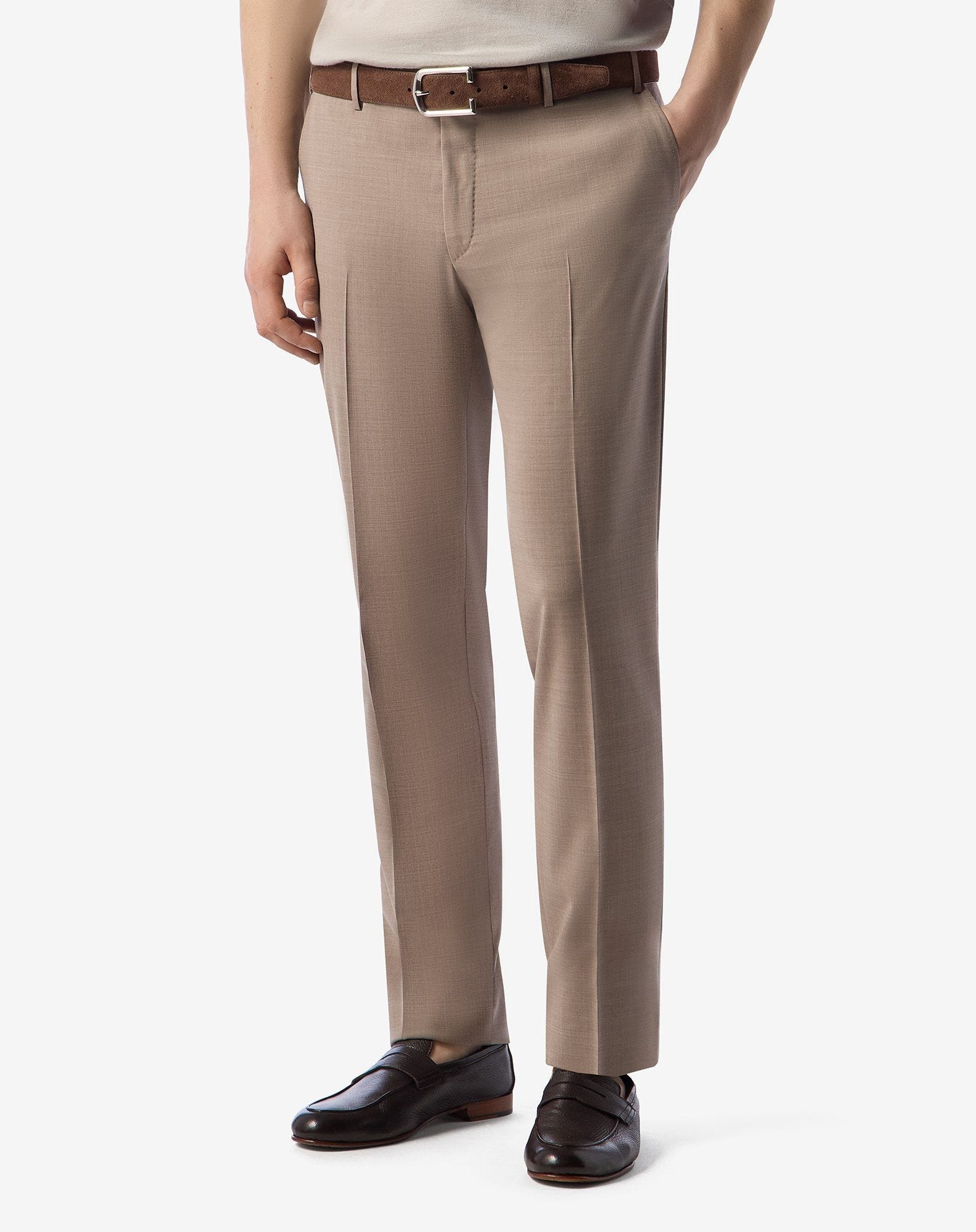 Beige 120's stretch wool trousers - 3