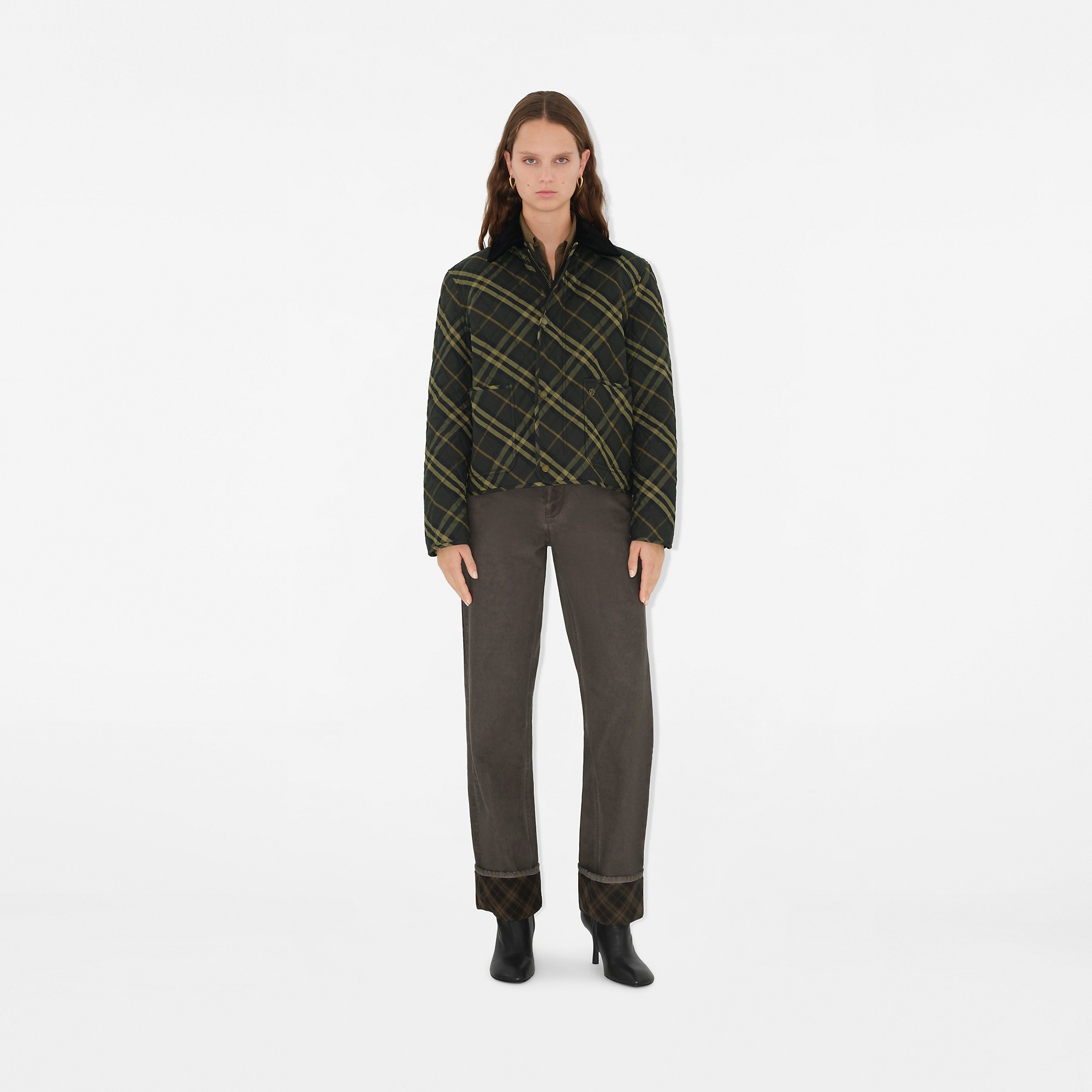 Cropped Check Quilted Barn Jacket - 2