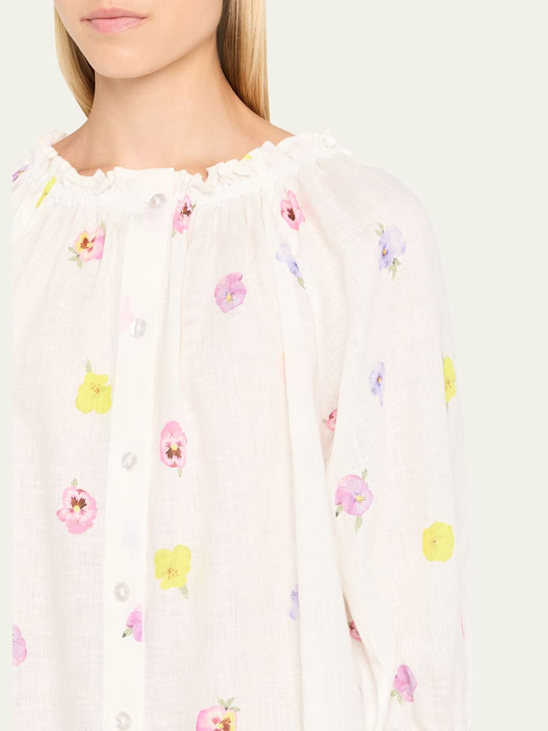 SLEEPER Pansy-Print Linen Loungewear Midi Dress outlook