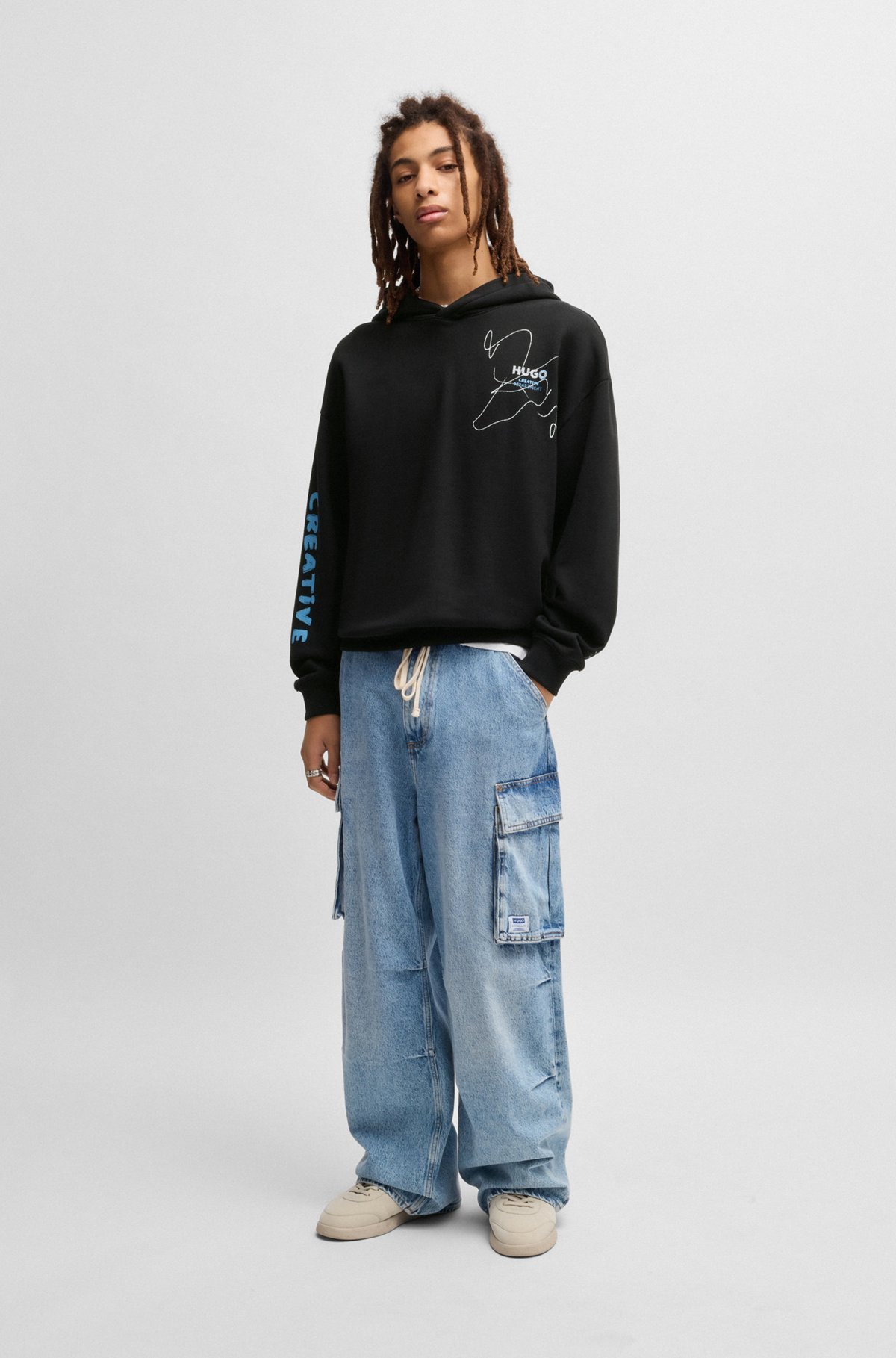 COTTON-TERRY LOOSE-FIT HOODIE WITH SCRIBBLE LOGO - 4