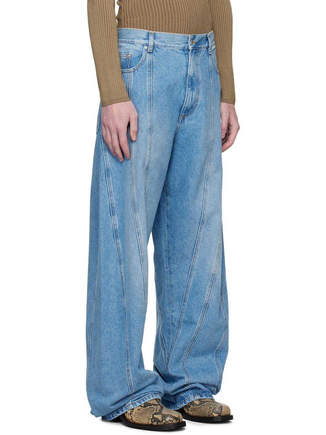 Blue Washed Oversized Spiral Jeans - 2