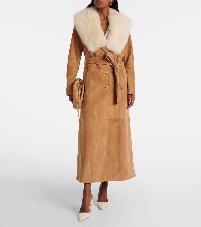 NOUR HAMMOUR Dakota shearling-trimmed suede coat outlook