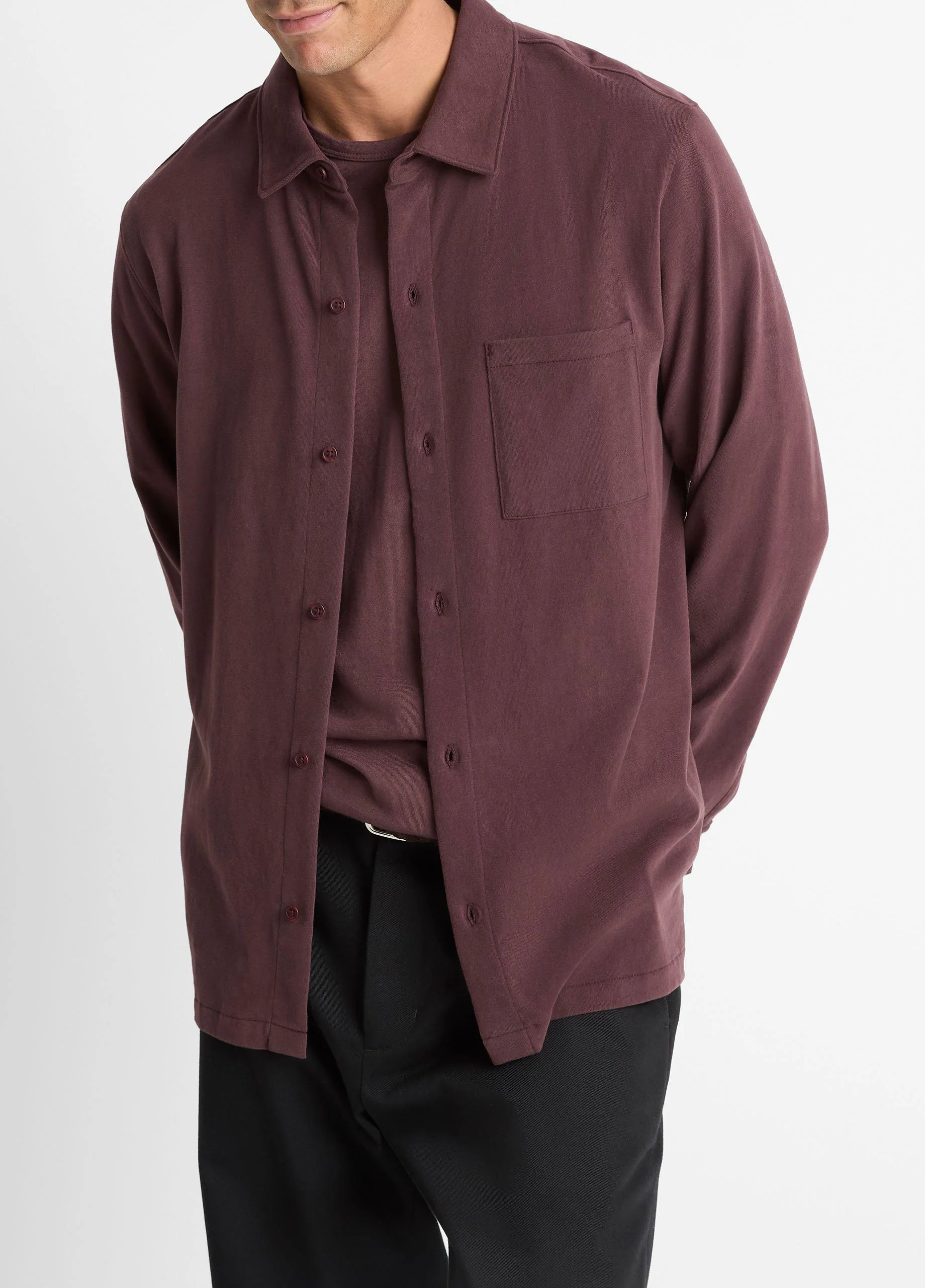 Sueded Cotton Jersey Button-Front Shirt - 1