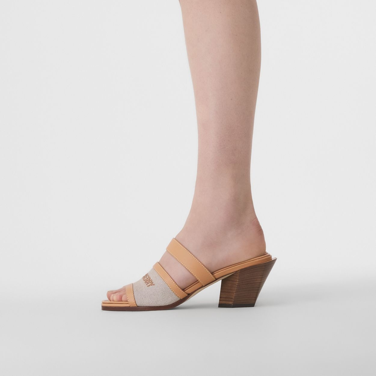 Logo Print Canvas and Leather Mules - 4