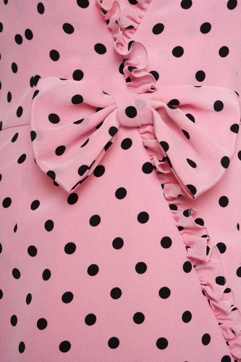 POLKA DOT PRINT SILK MINI DRESS W/ RUFFLE AND BOW - 3