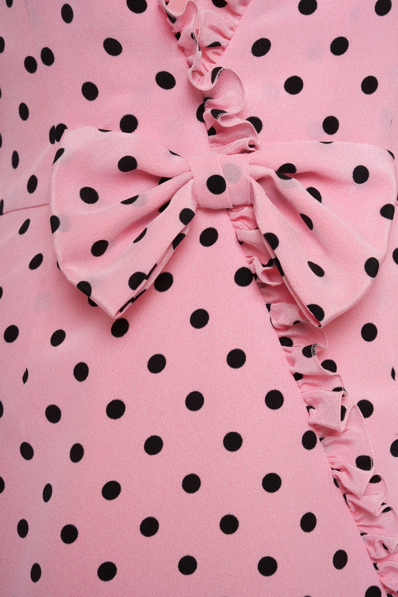 POLKA DOT PRINT SILK MINI DRESS W/ RUFFLE AND BOW 3