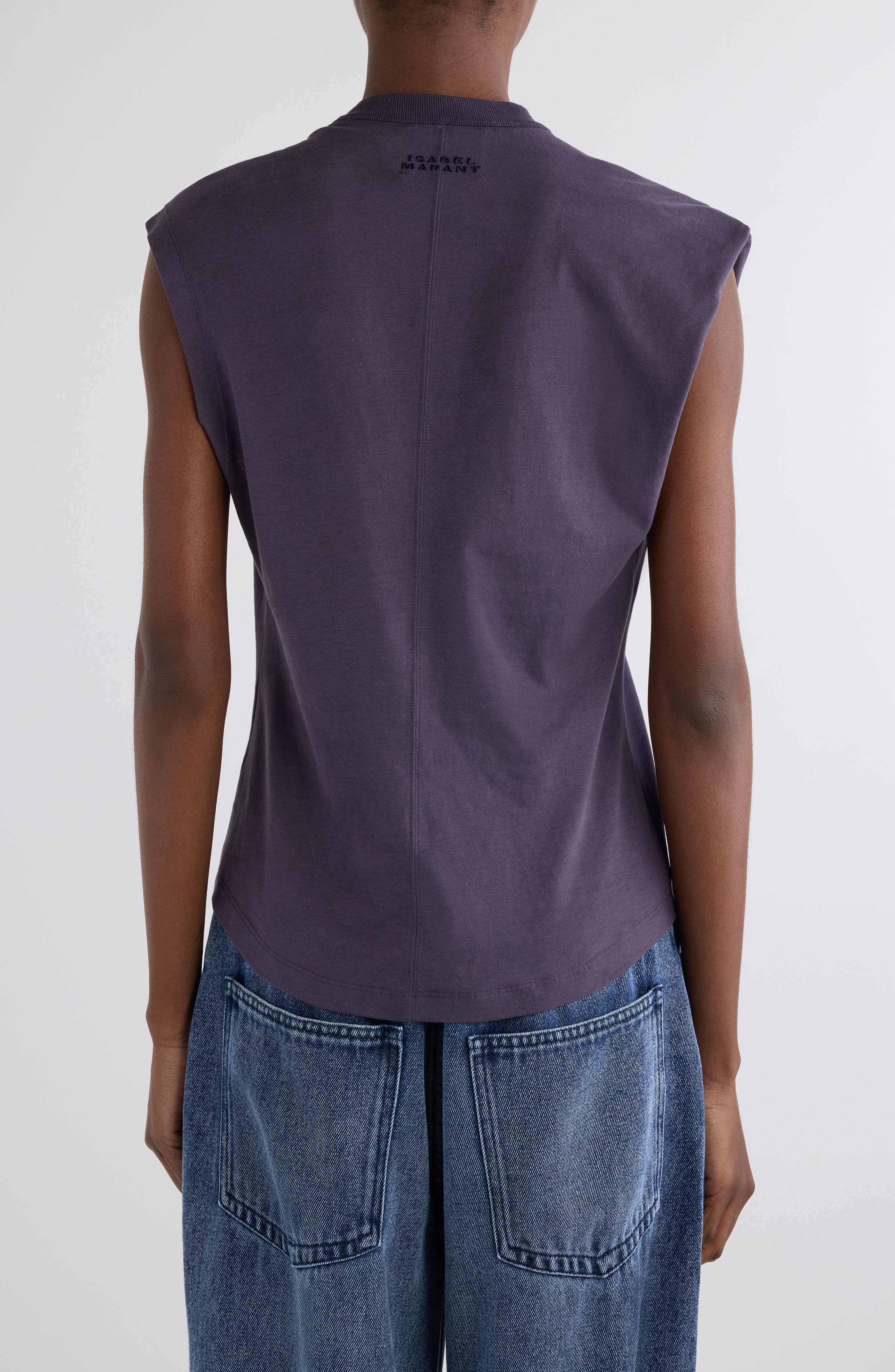 Isabel Marant Nayda Asymmetric Cotton Slub Top in Dark Plum at Nordstrom - 3