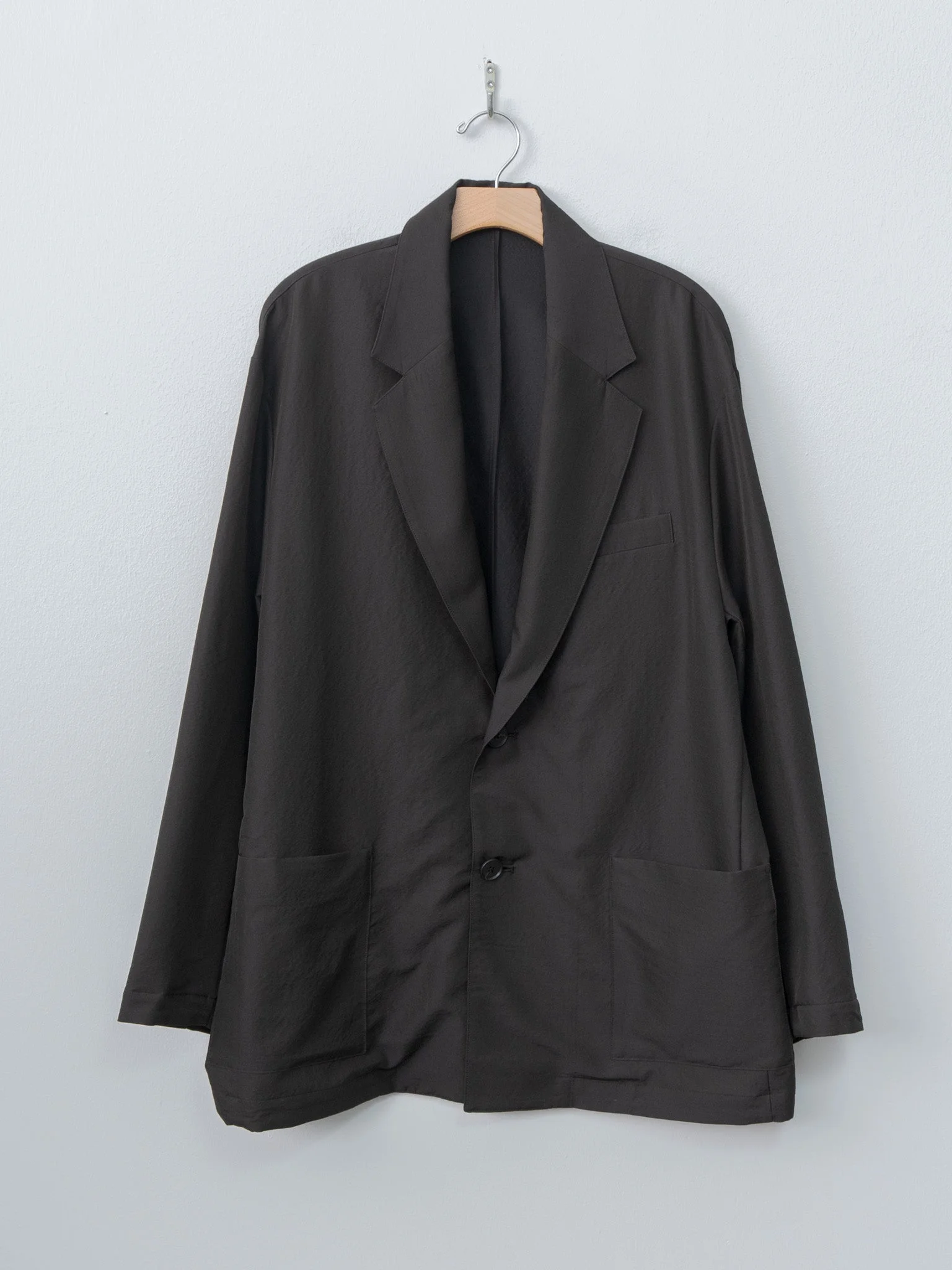 Wool Silk Single Breasted Jacket - Dark Charcoal - 1