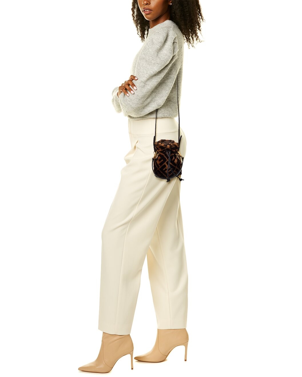FENDI Mon Tresor Mini Shearling & Leather Bucket Bag - 4