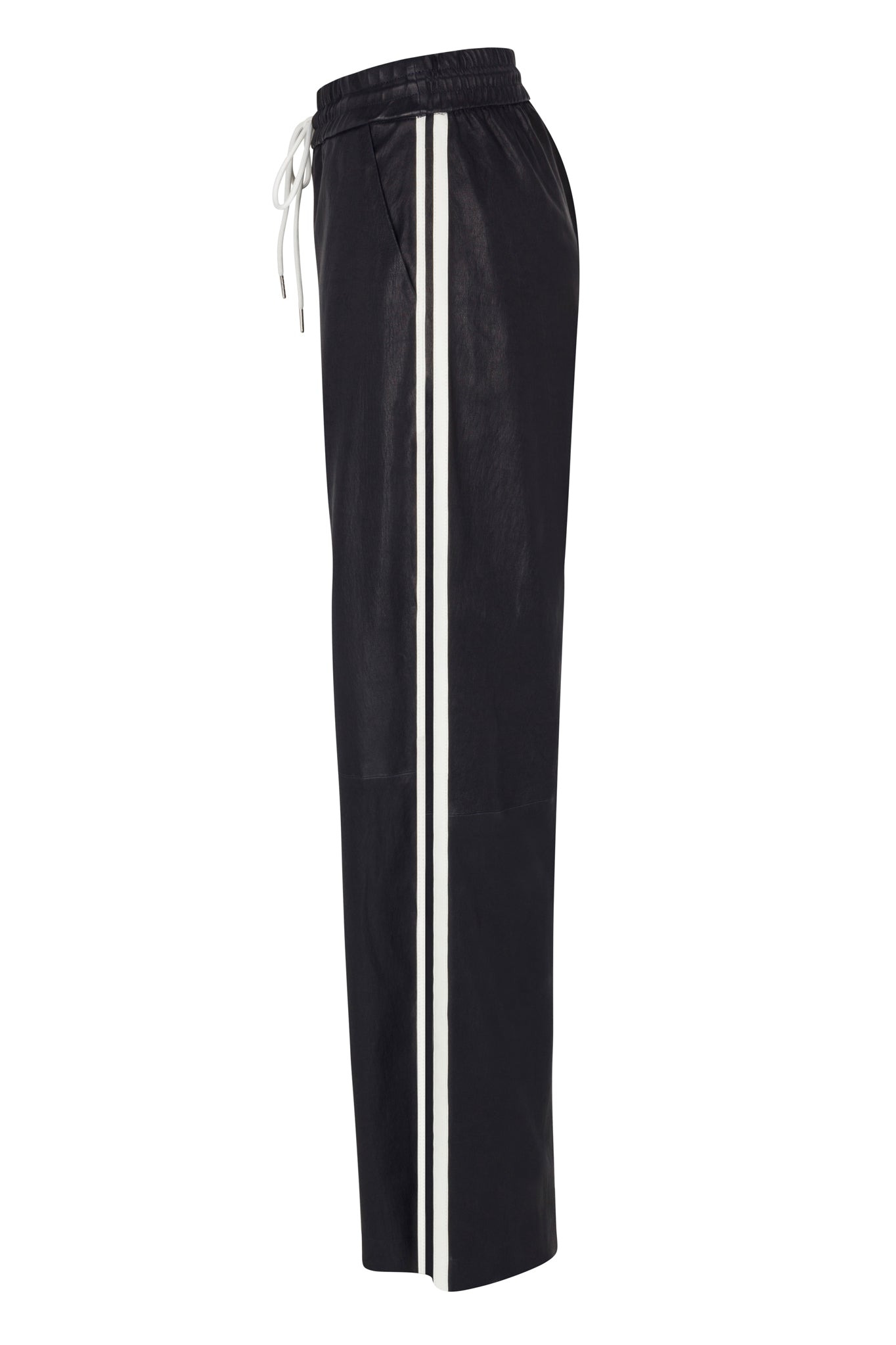BLACK LEATHER BAGGY ATHLETIC PANTS - 5