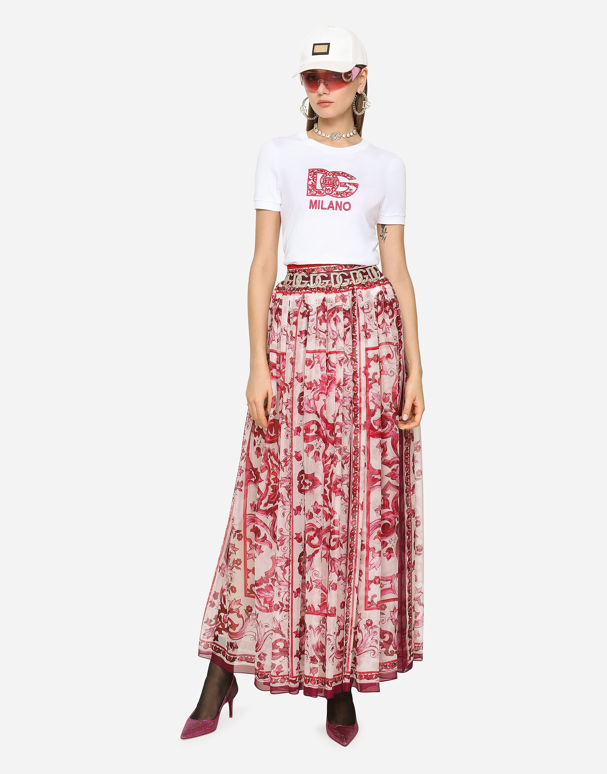 Long Majolica-print chiffon skirt - 2