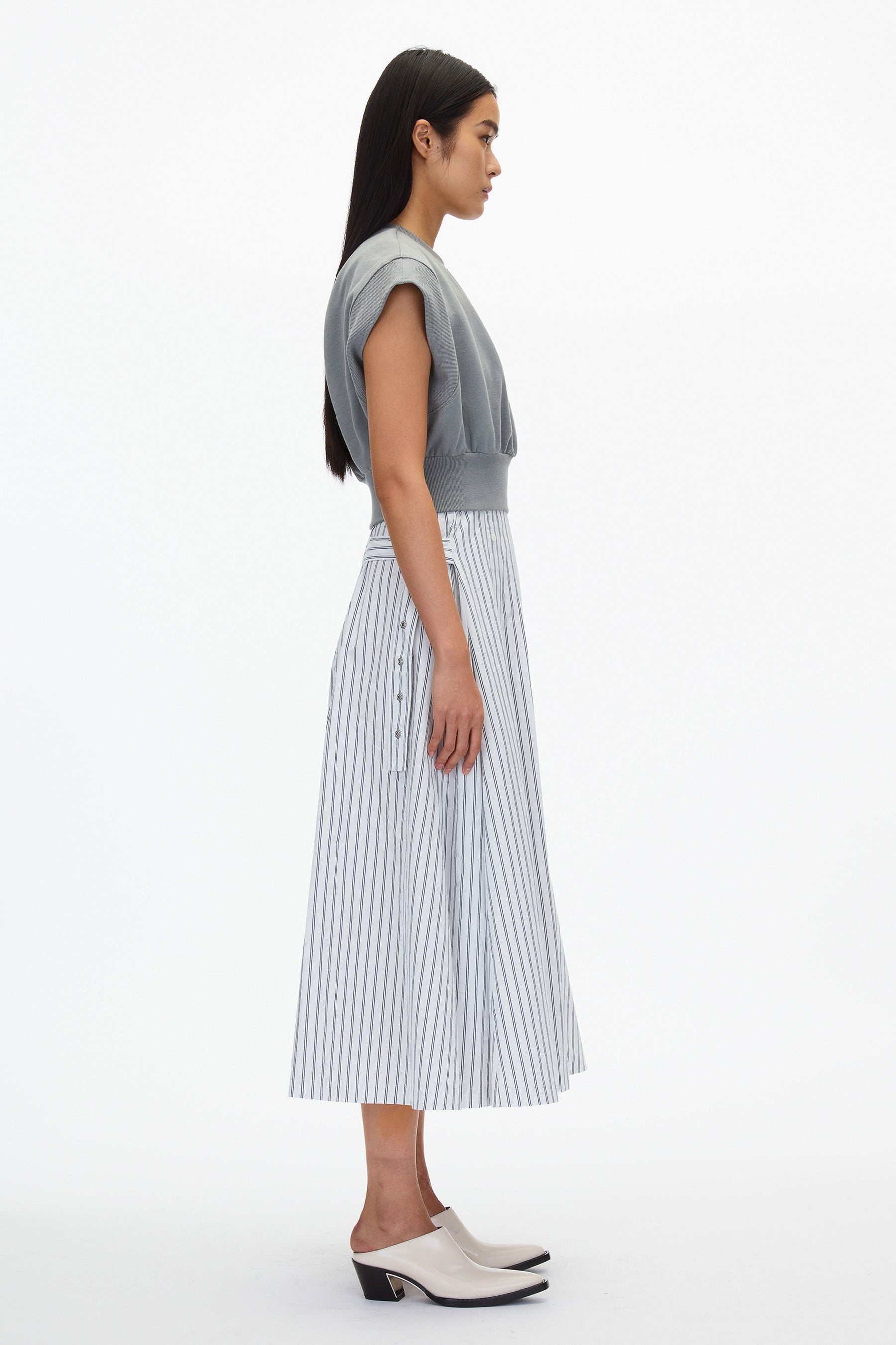 Sweatshirt Combo Dress with Pleated Skirt - 3