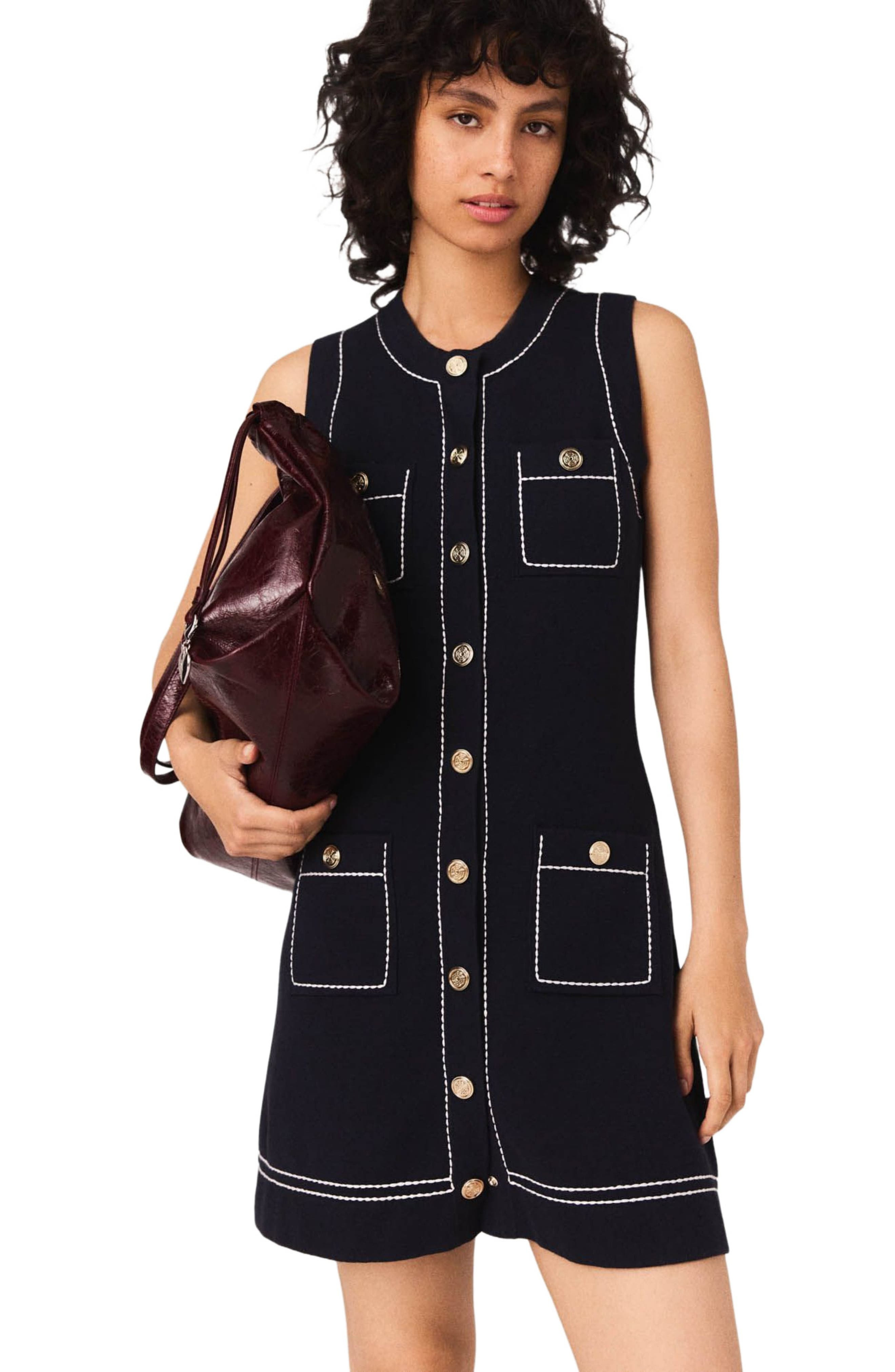 maje Straight dress in stitched knit in Navy at Nordstrom - 4