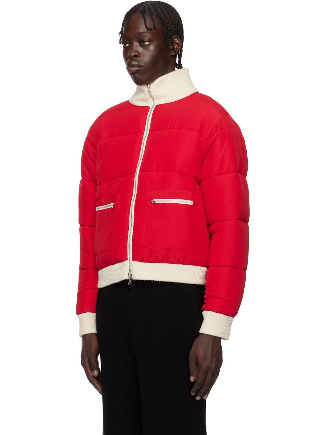 GUEST IN RESIDENCE Off White Red Quilted Reversible Puffer Jacket REVERSIBLE