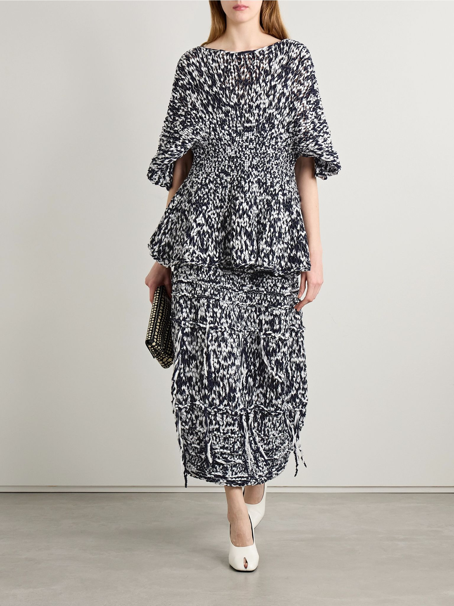 Inna fringed cotton-blend midi skirt Navy - 2