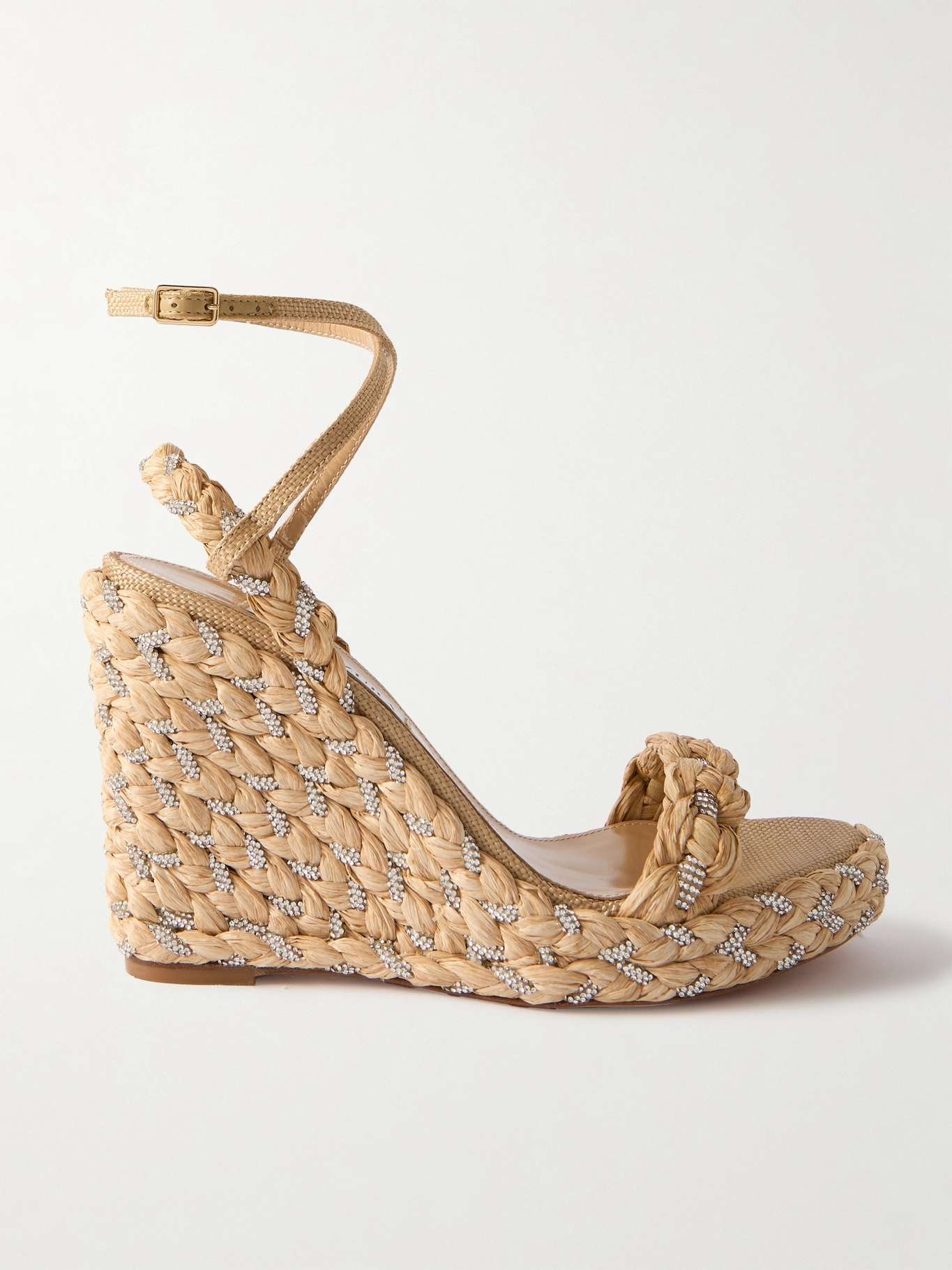 Costiera 120 crystal-embellished cord-trimmed raffia platorm wedge sandals - 1