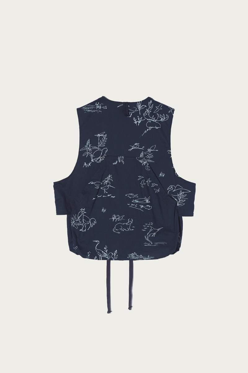 Engineered Garments Fowl Vest - Navy Animal Print 6.5oz Flat Twill outlook
