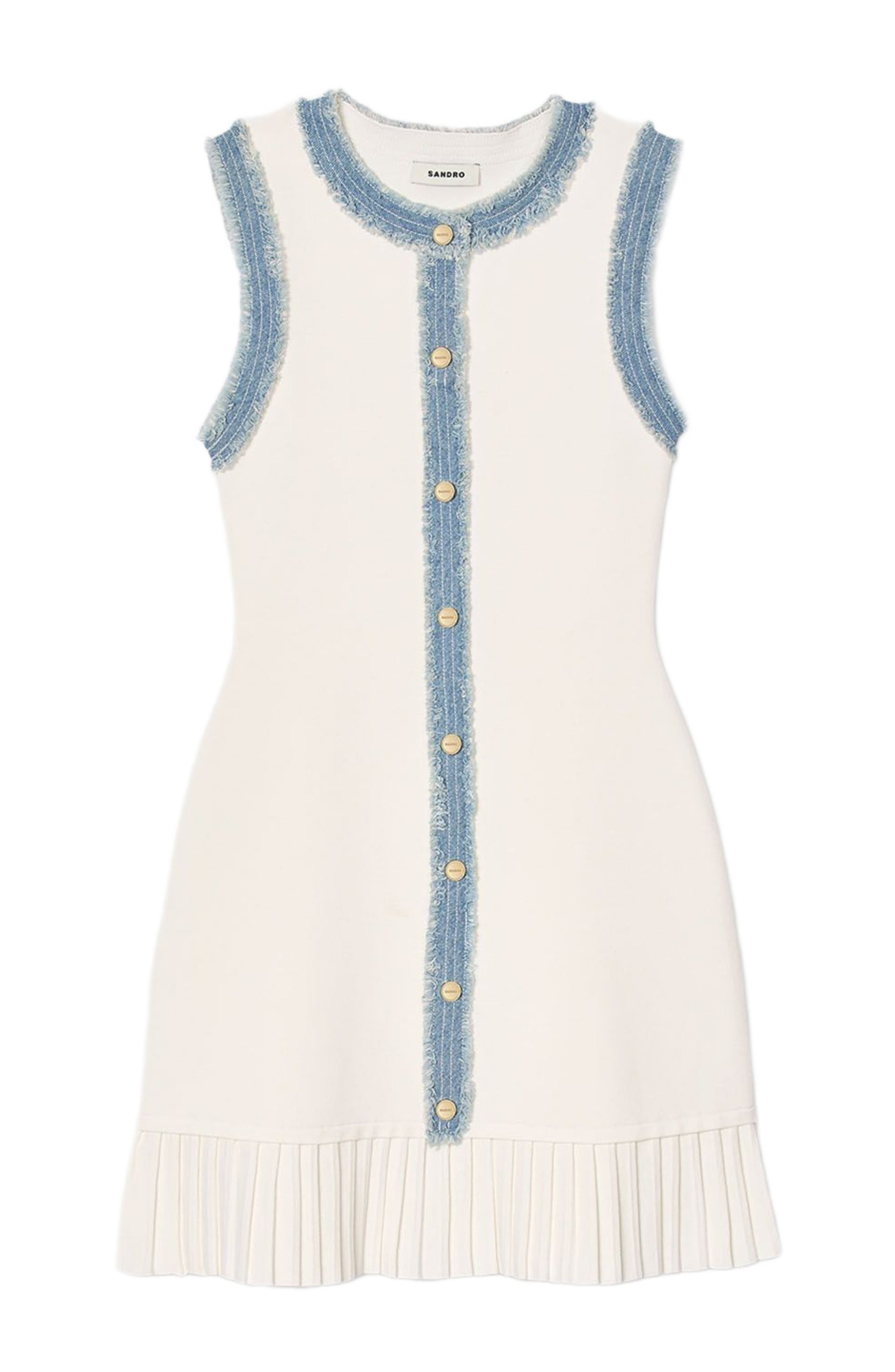 SANDRO Short knit dress with ruffles in Ecru at Nordstrom - 5