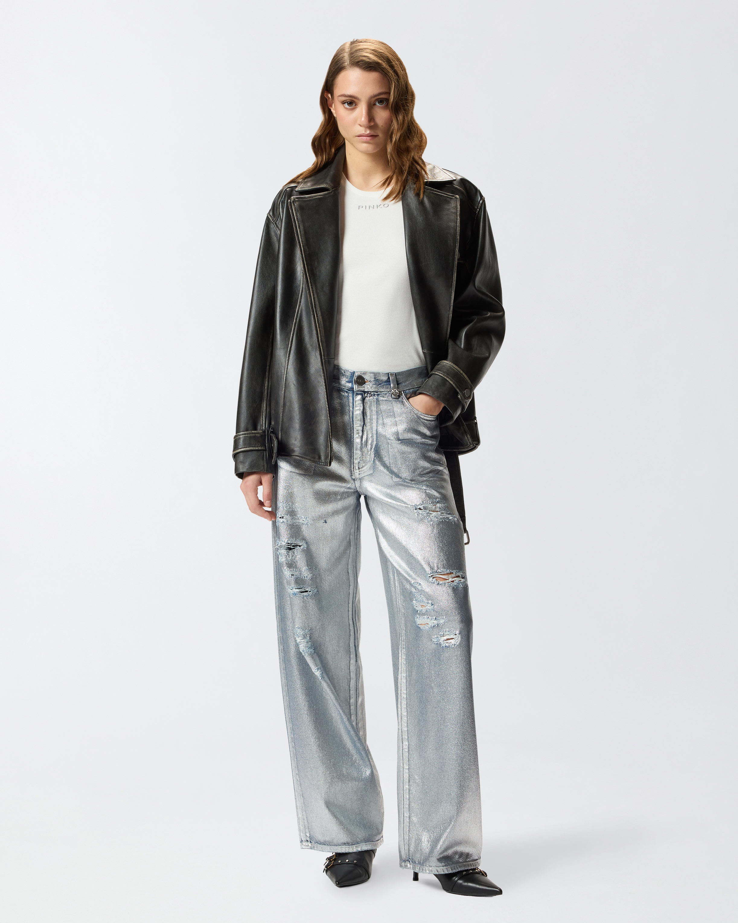 LOOSE-FIT LAMINATED DENIM JEANS - 6