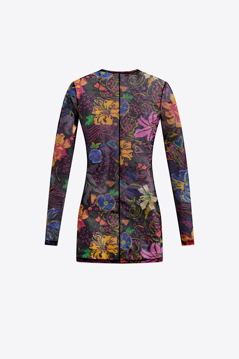 AREA HOTFIX PRINTED TULLE LONG SLEEVE MINI DRESS outlook