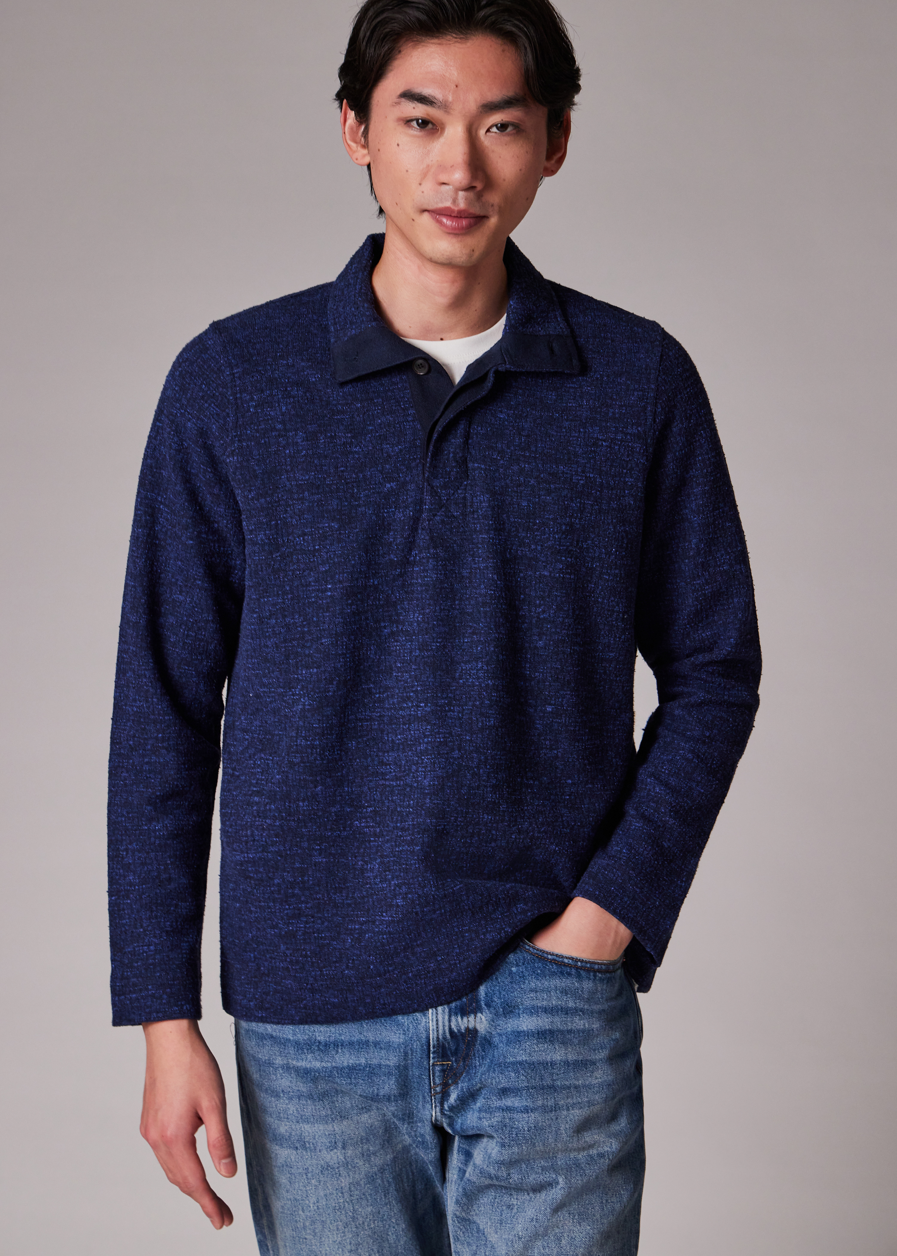 Navy Textured Marl Funnel Neck Sweatshirt - 4