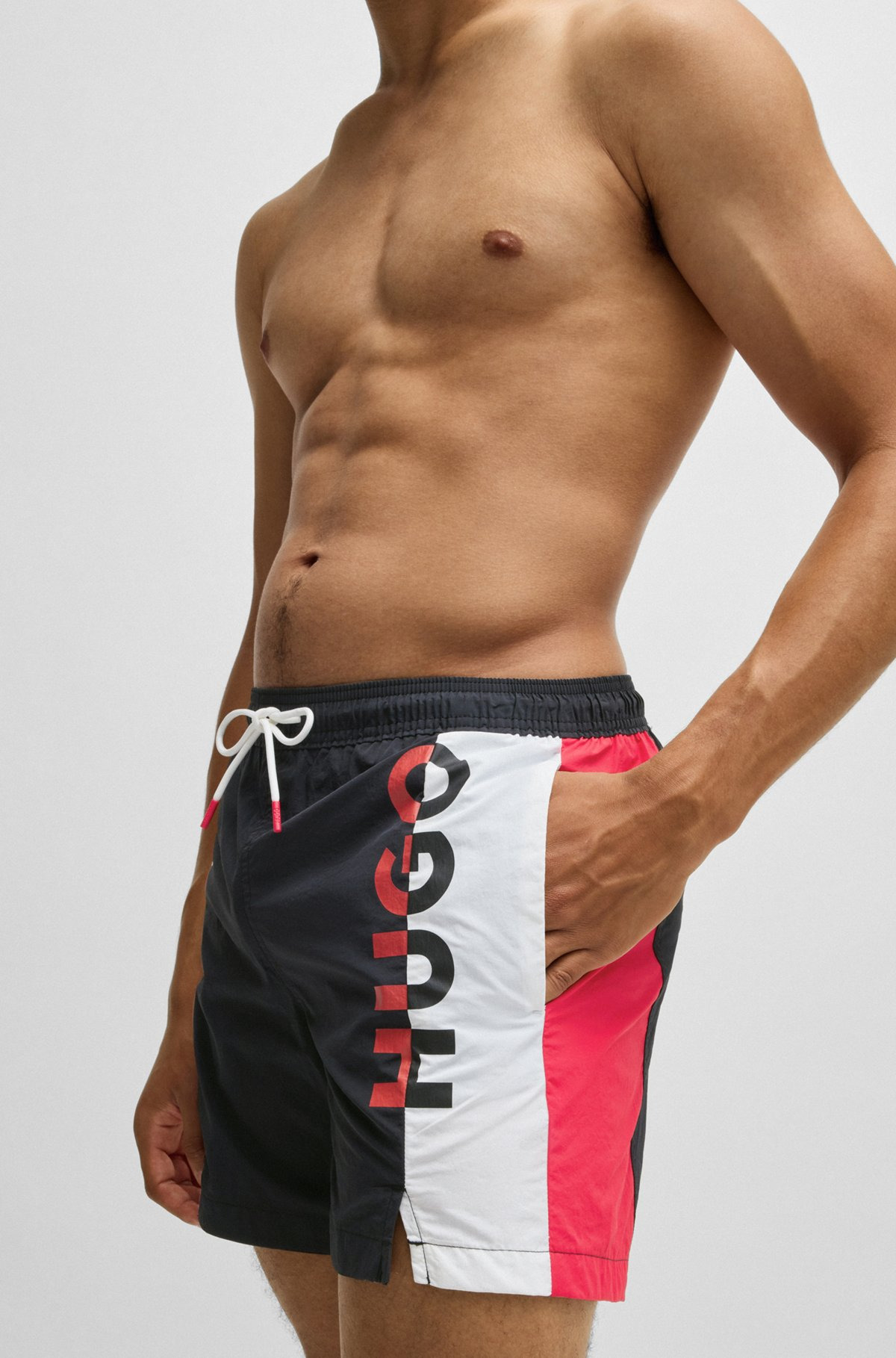 COLOR-BLOCKED SWIM SHORTS WITH TWO-TONE LOGO - 3