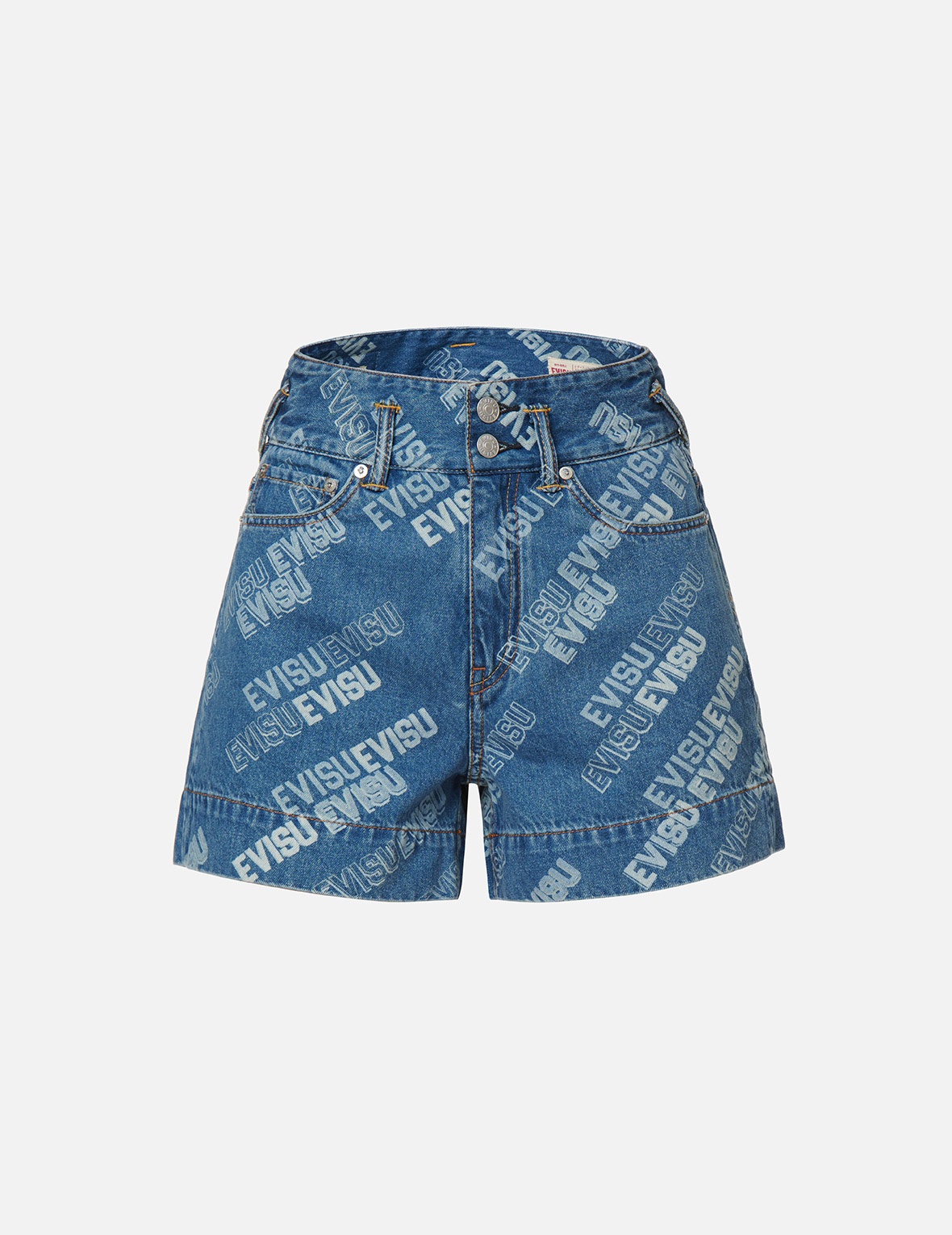 ALLOVER LOGO DISCHARGED PRINT DENIM SHORTS - 1