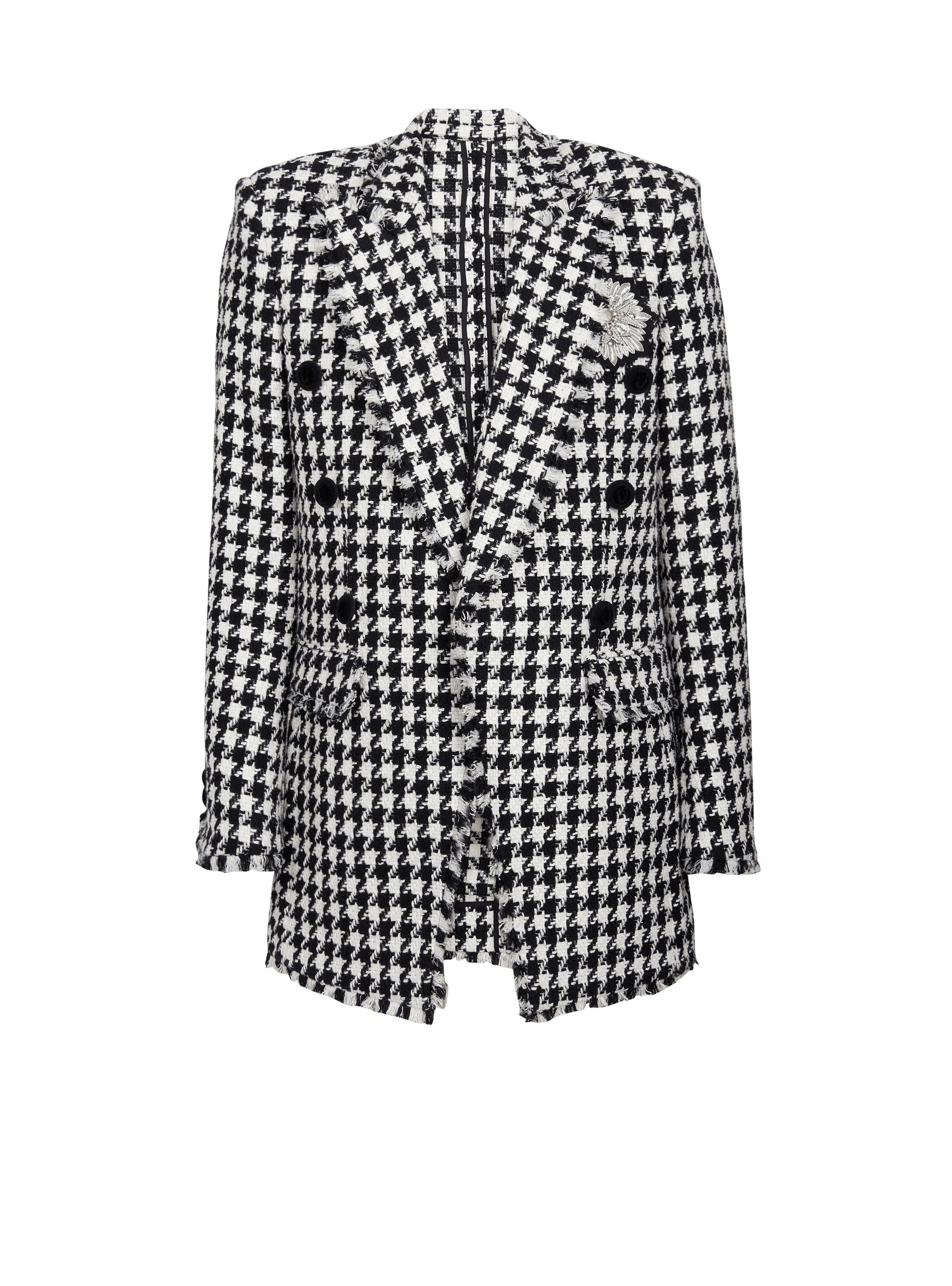 Houndstooth print tweed blazer with Balmain badge - 1