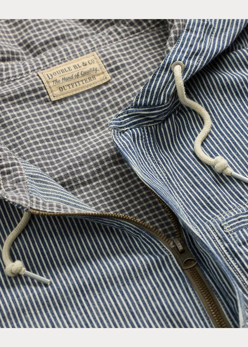 Indigo Striped Twill Hooded Jacket 4