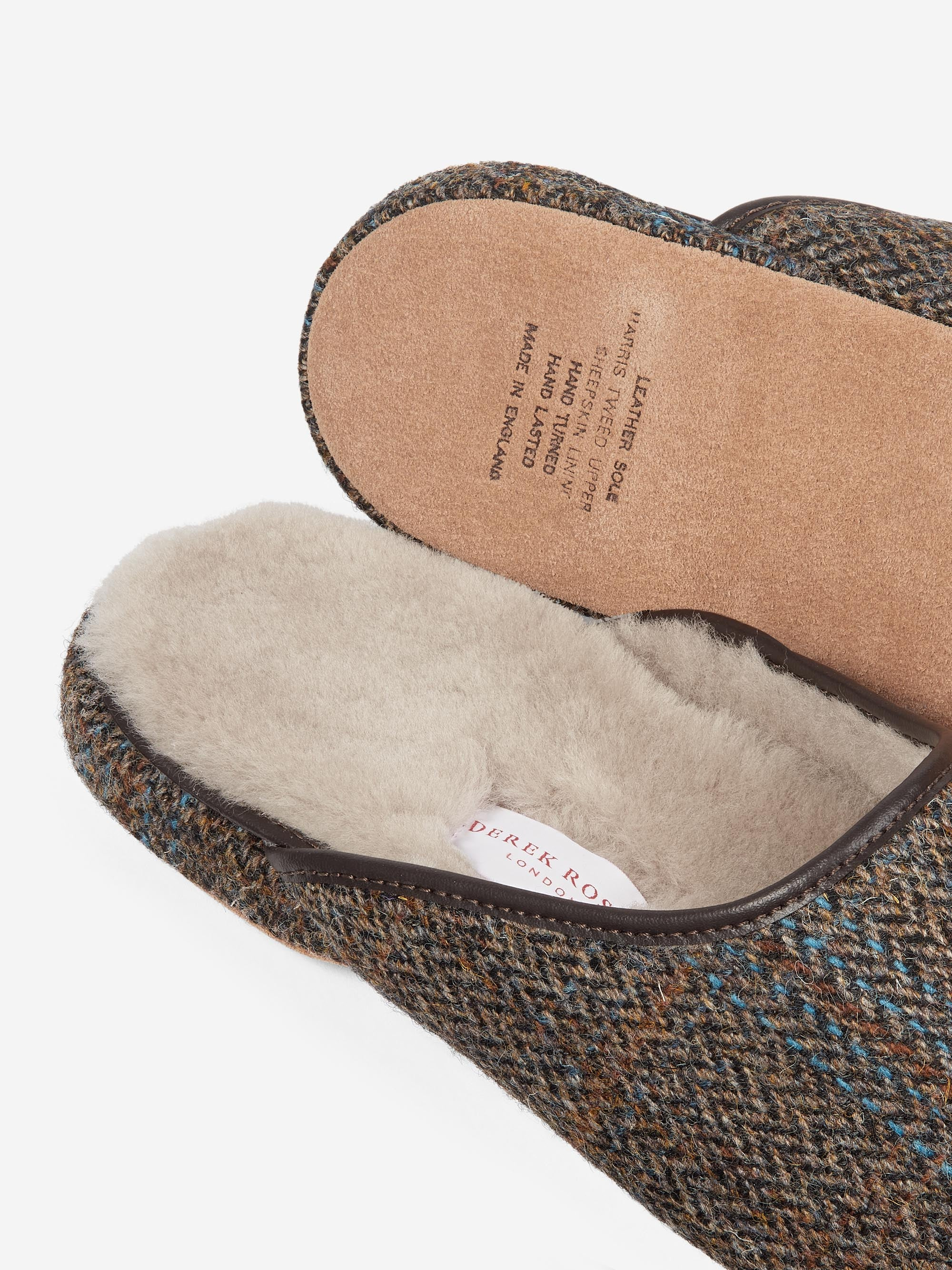 Men's Mule Slippers Douglas 2 Harris Tweed Sheepskin Beige - 4