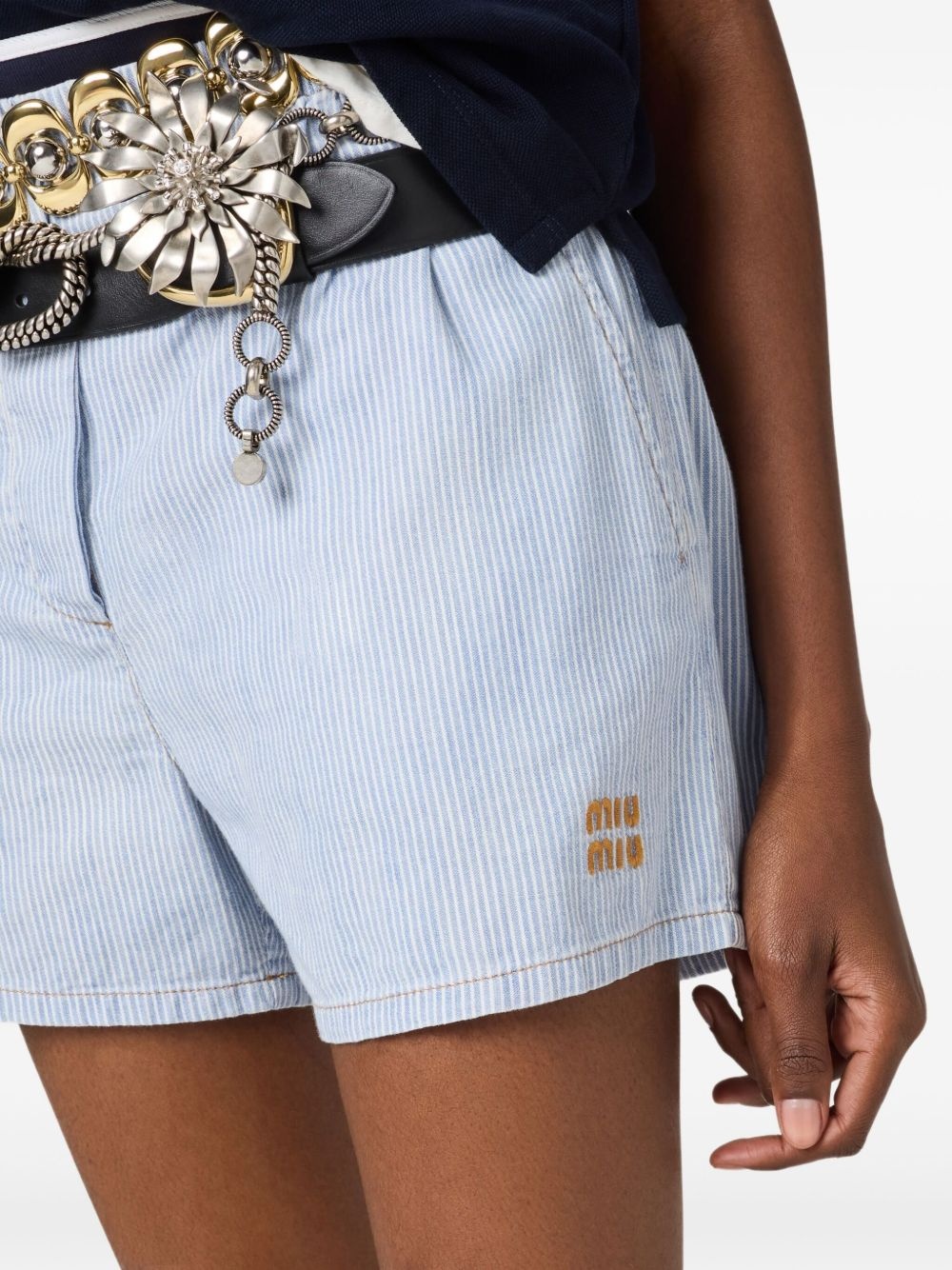 striped chambray shorts - 5